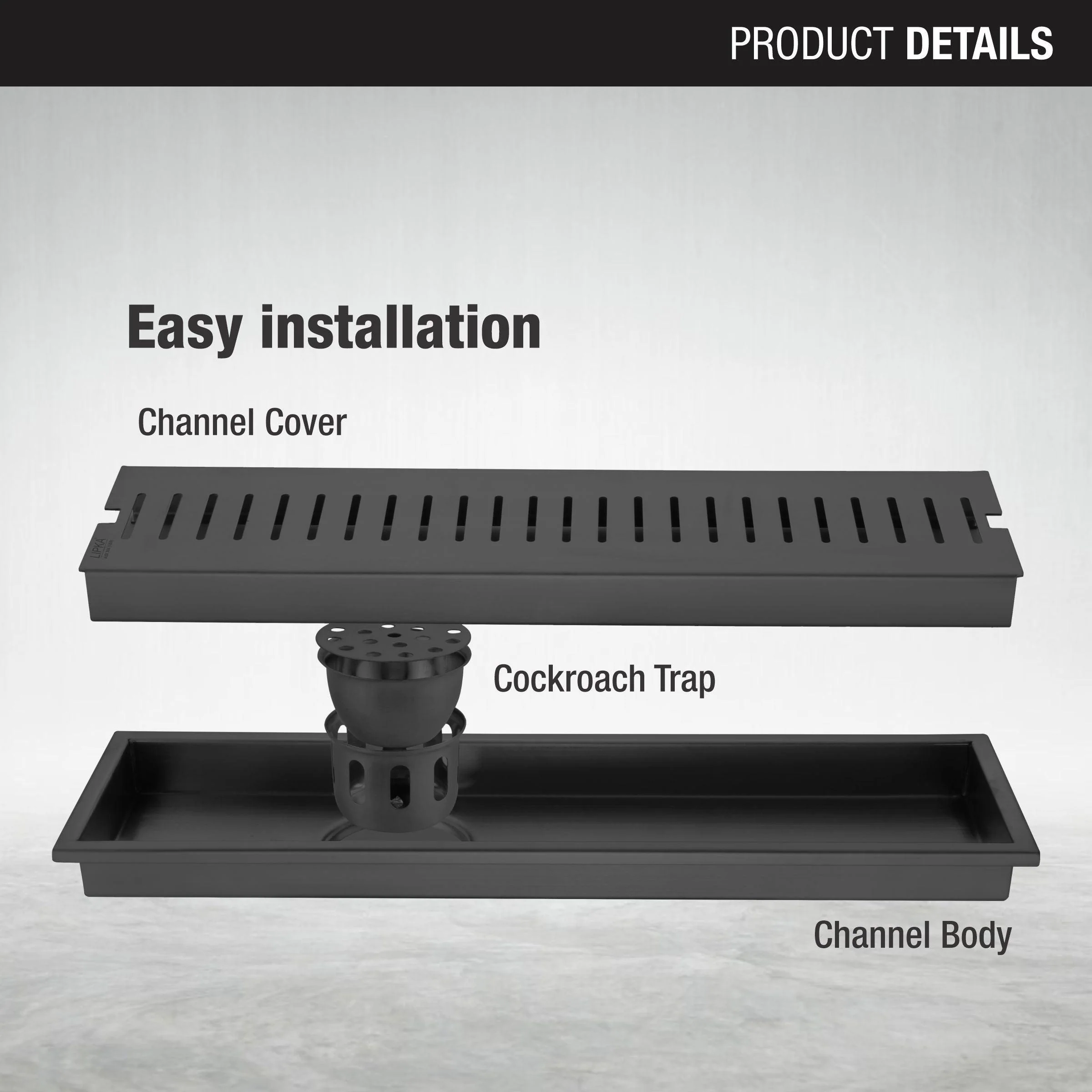 Vertical Shower Drain Channel - Black (40 x 4 Inches) - LIPKA - Image 3