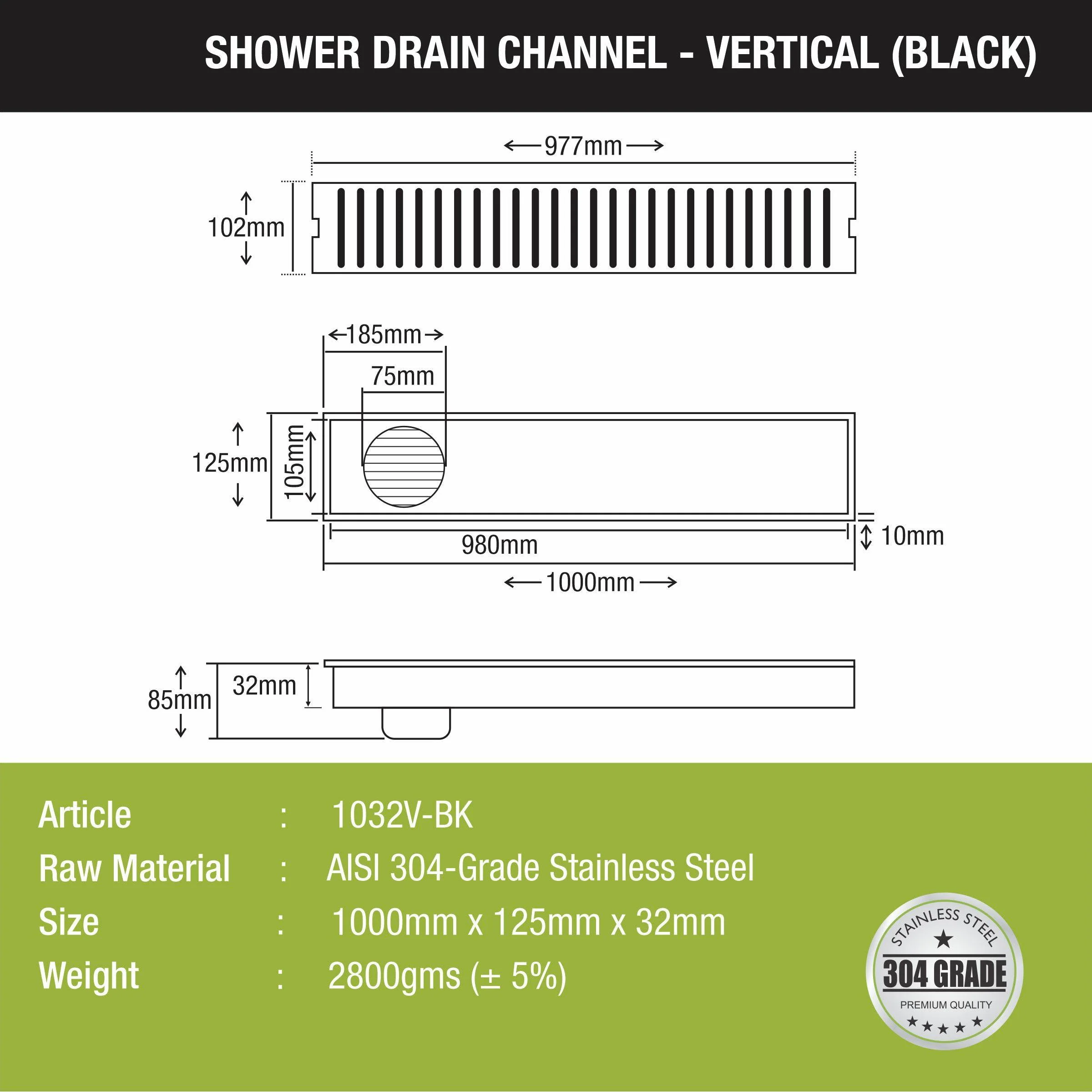 Vertical Shower Drain Channel - Black (40 x 5 Inches) - LIPKA - Image 2