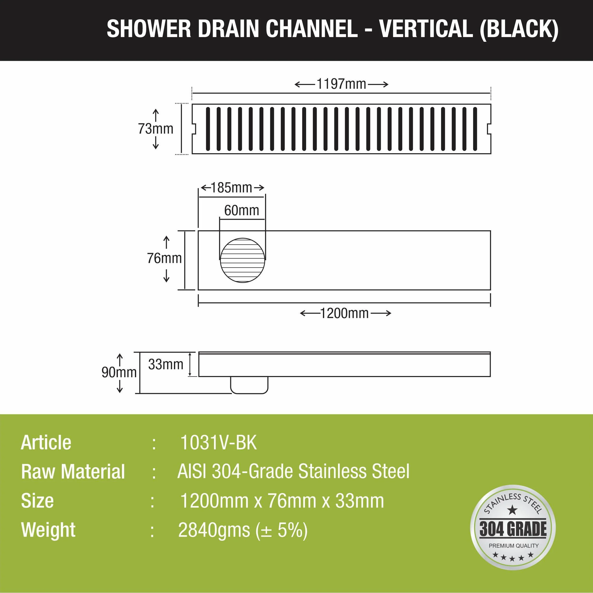Vertical Shower Drain Channel - Black (48 x 3 Inches) - LIPKA - Image 2