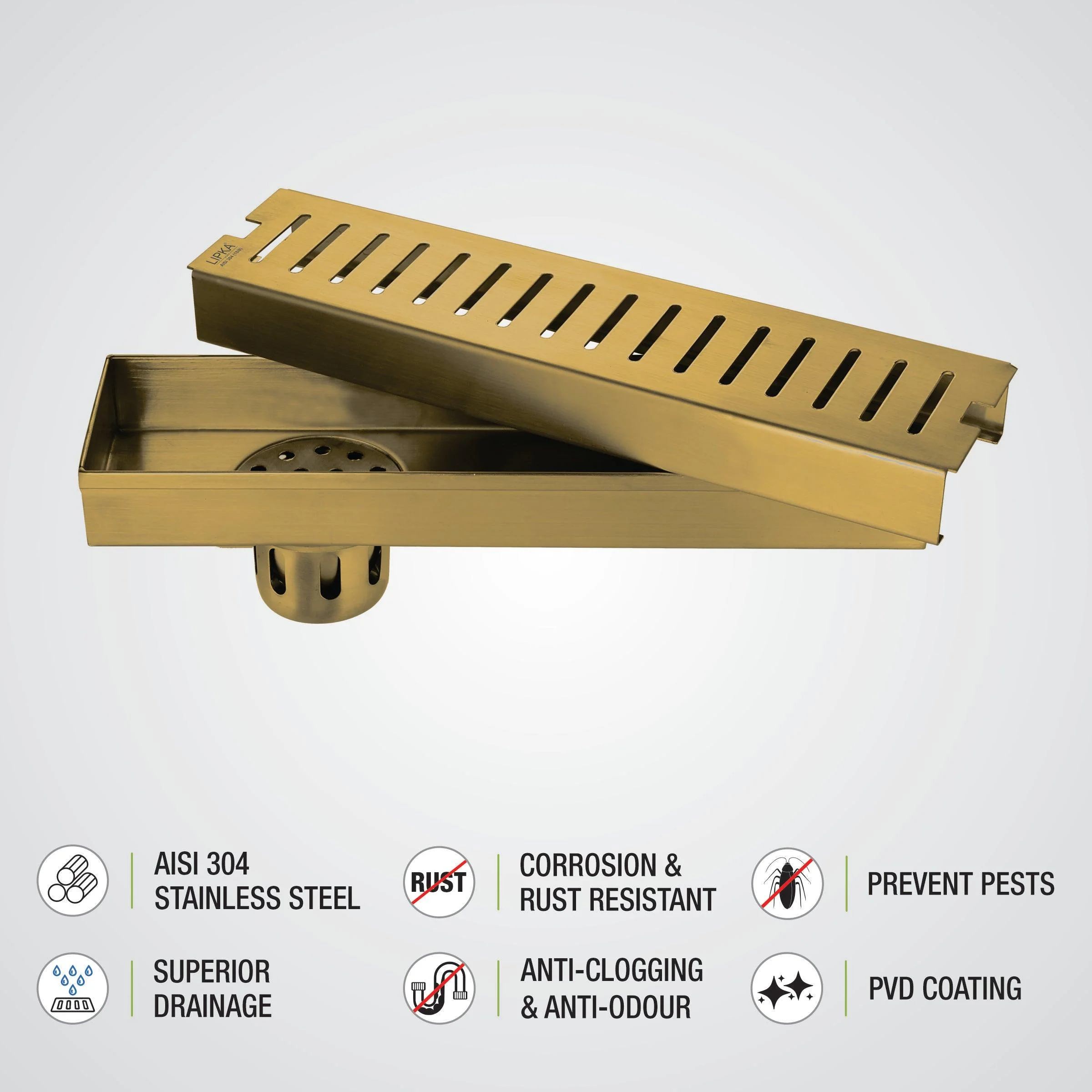 Vertical Shower Drain Channel - Yellow Gold (12 x 3 Inches) - LIPKA - Image 4