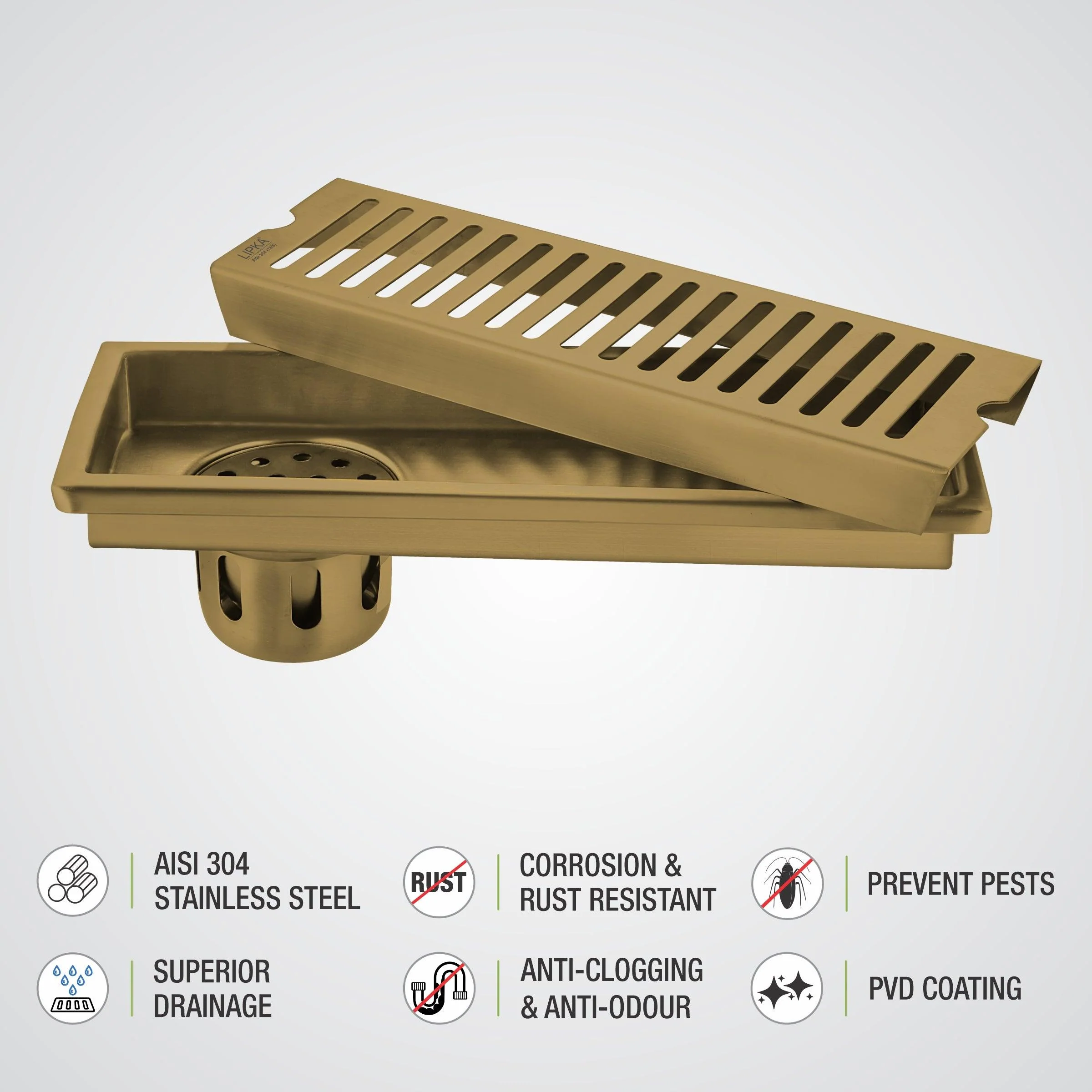 Vertical Shower Drain Channel - Yellow Gold (12 x 5 Inches) - LIPKA - Image 4