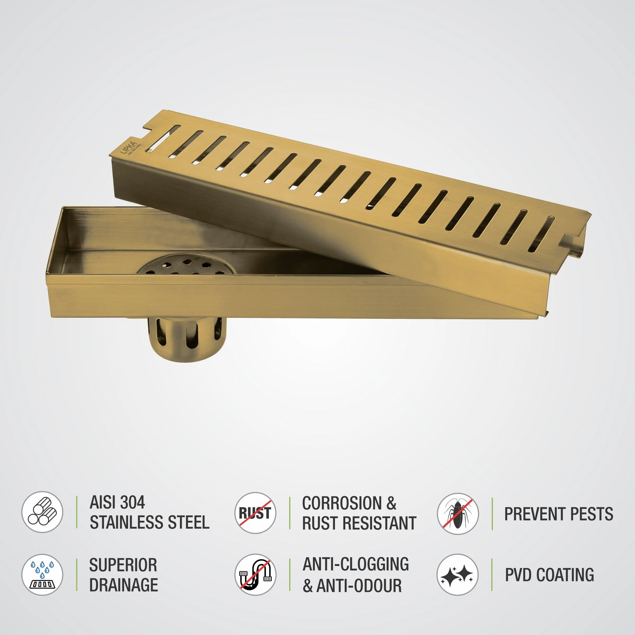 Vertical Shower Drain Channel - Yellow Gold (24 x 3 Inches) - LIPKA - Image 4