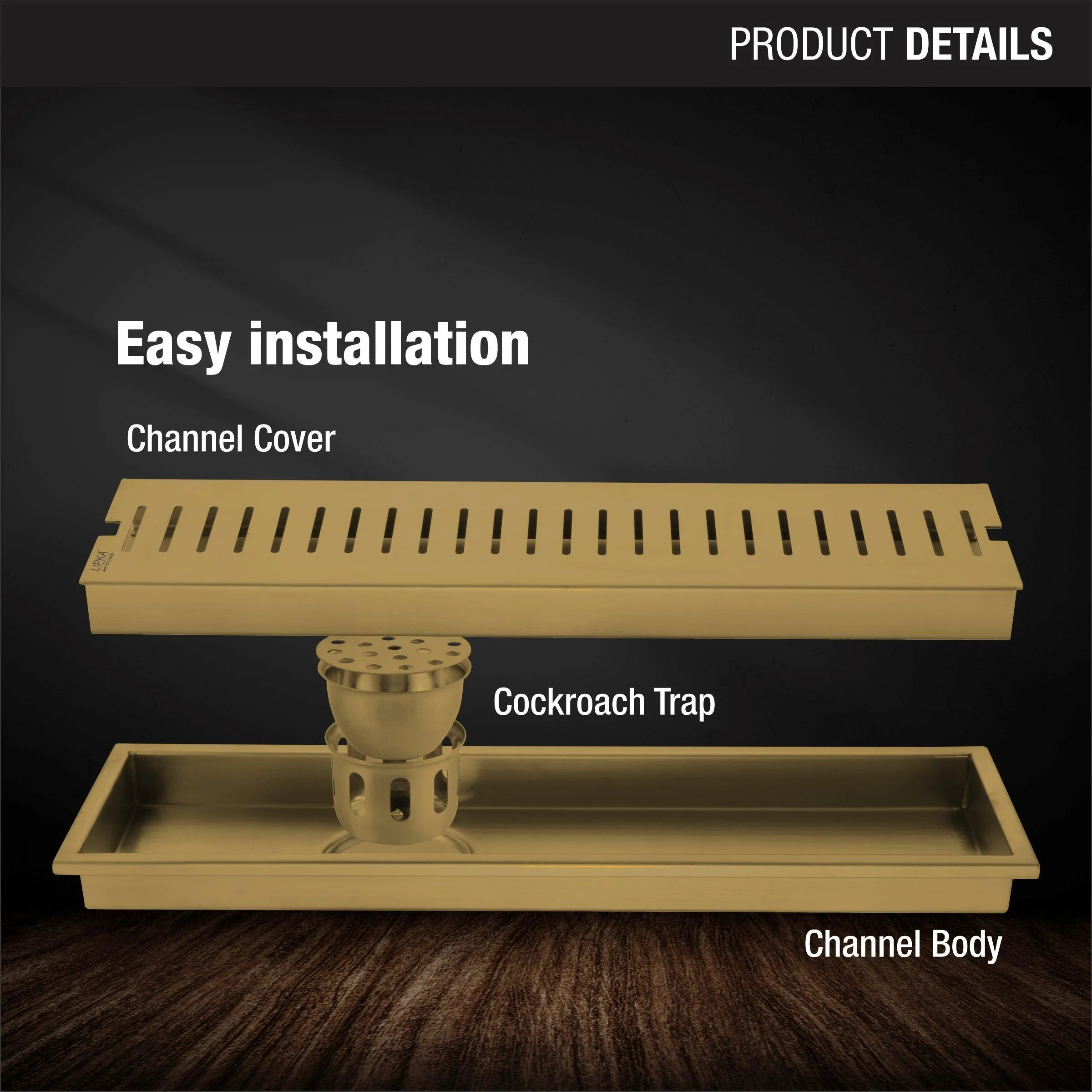 Vertical Shower Drain Channel - Yellow Gold (32 x 4 Inches) - LIPKA - Image 3