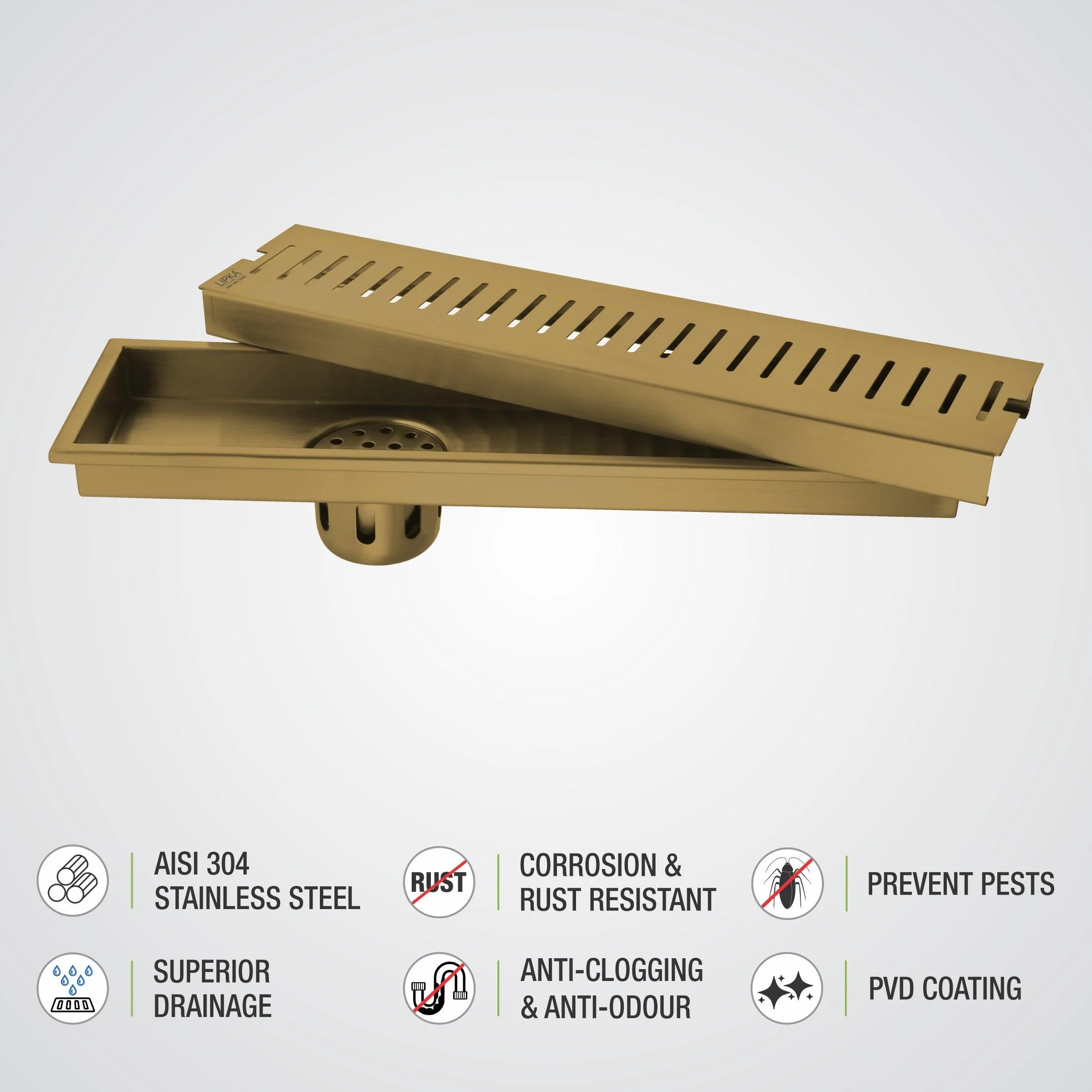 Vertical Shower Drain Channel - Yellow Gold (32 x 4 Inches) - LIPKA - Image 4