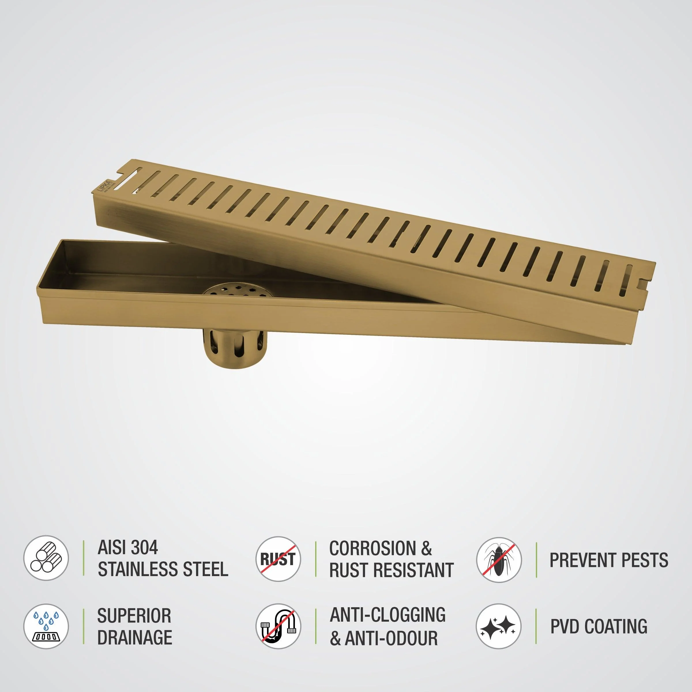 Vertical Shower Drain Channel - Yellow Gold (40 x 3 Inches) - LIPKA - Image 4