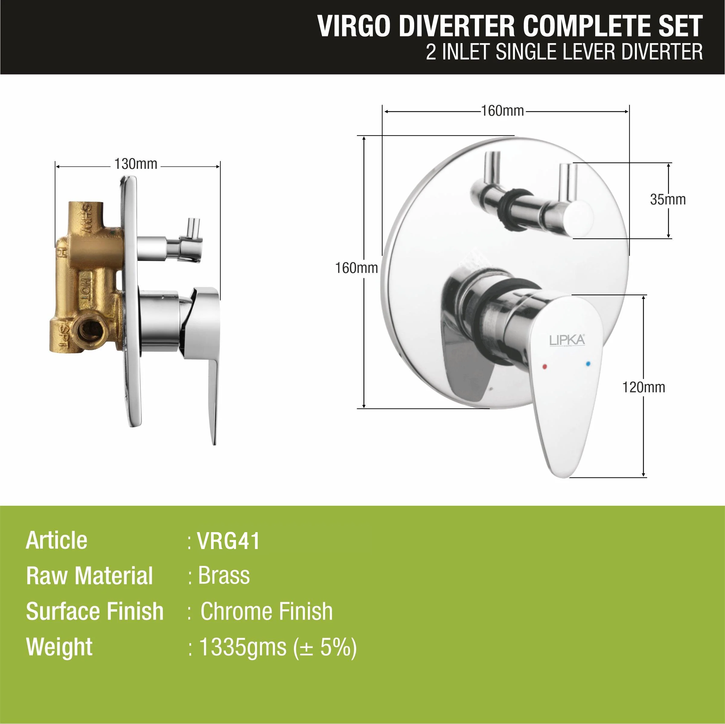 Virgo 2-inlet Single Lever Diverter (Complete Set)- LIPKA - Image 2