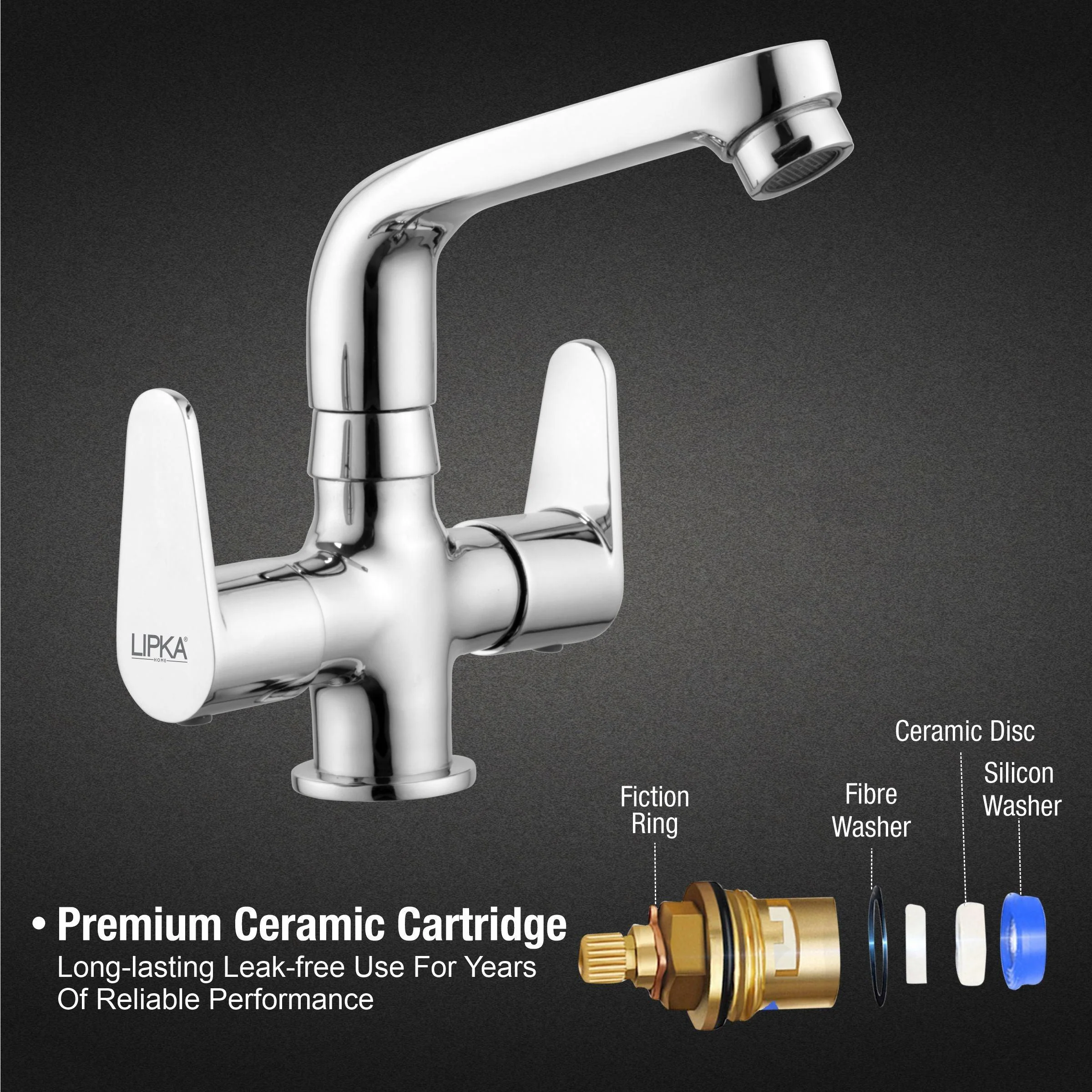 Virgo Centre Hole Basin Mixer with Swivel Spout Faucet - LIPKA - Image 3