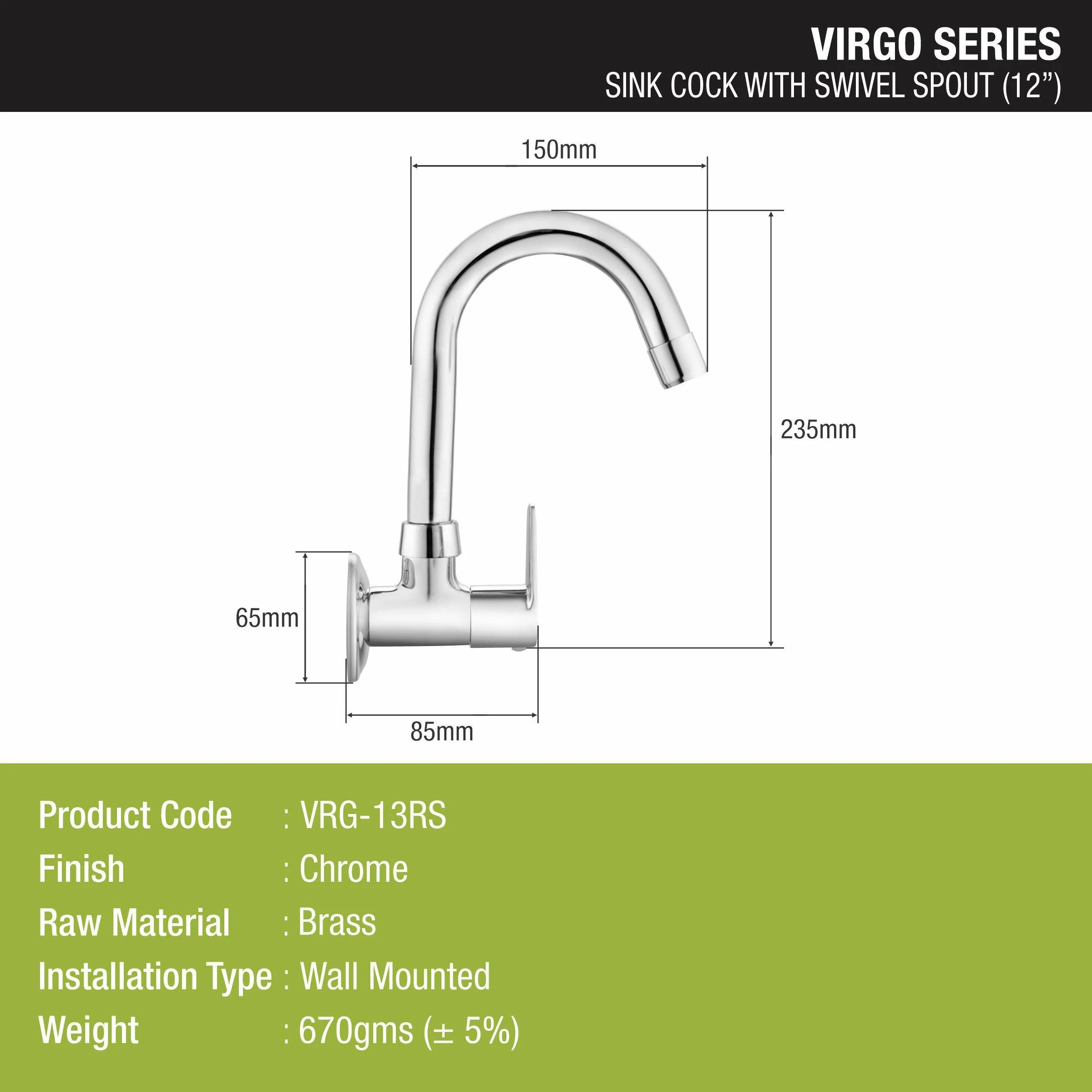 Virgo Sink Tap Brass Faucet with Round Swivel Spout (12 Inches) - LIPKA - Image 2