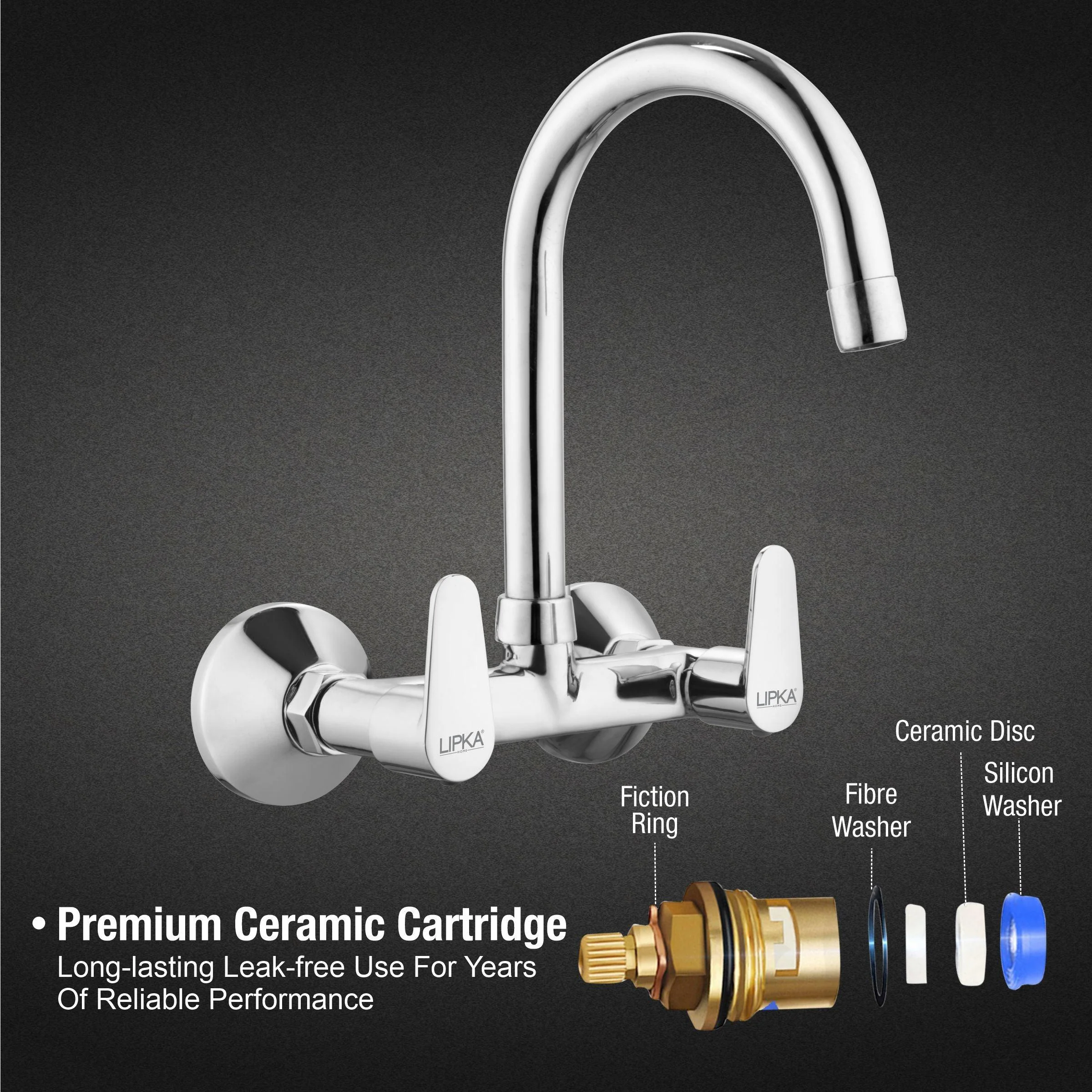 Virgo Sink Mixer Brass Faucet with Round Swivel Spout (15 Inches) - LIPKA - Image 3