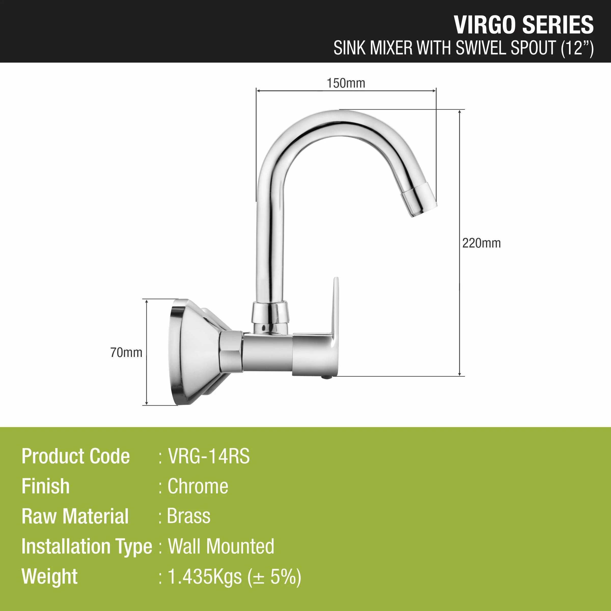 Virgo Sink Mixer Brass Faucet with Round Swivel Spout (12 Inches) - LIPKA - Image 2