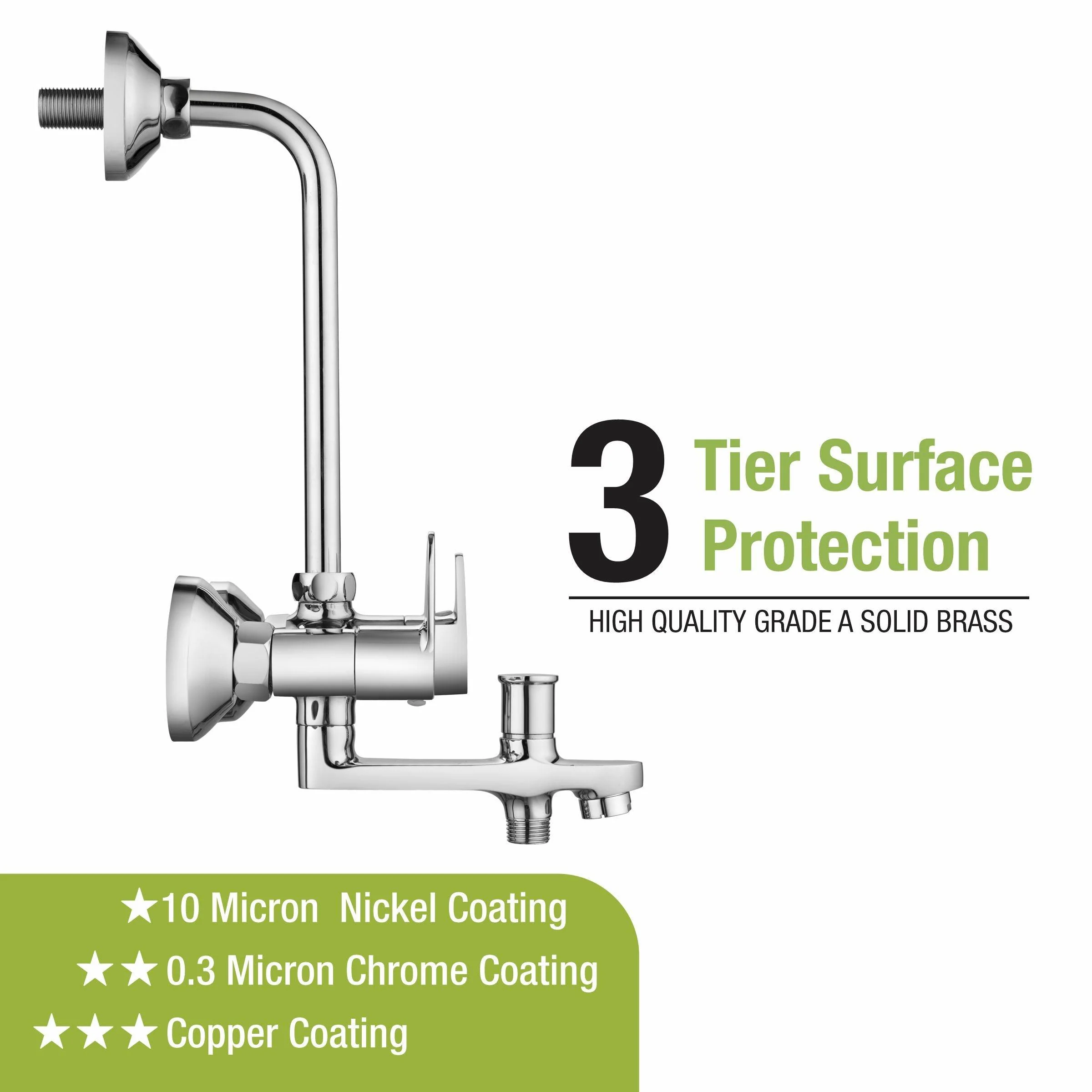 Virgo 3 in 1 Wall Mixer Brass Faucet with L Bend - LIPKA - Image 5