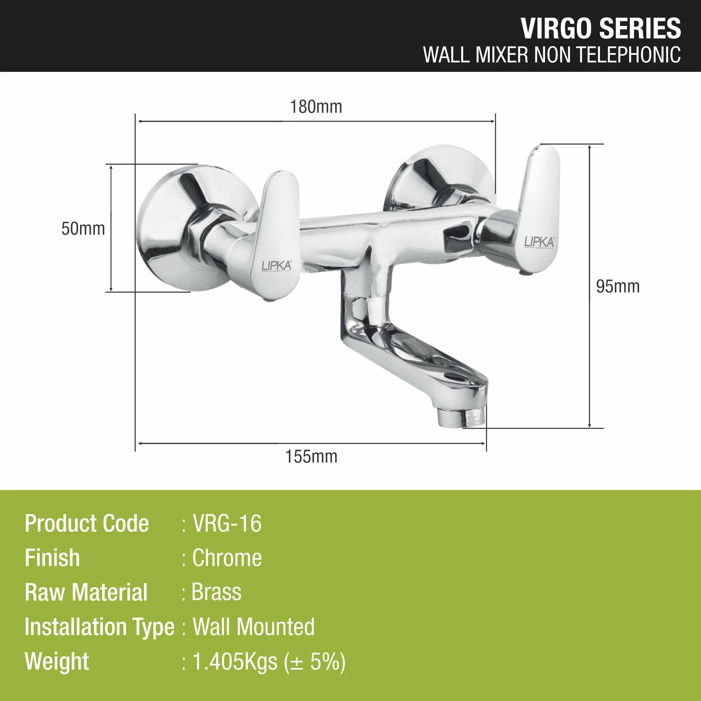 Virgo Wall Mixer Brass Faucet - LIPKA - Image 2