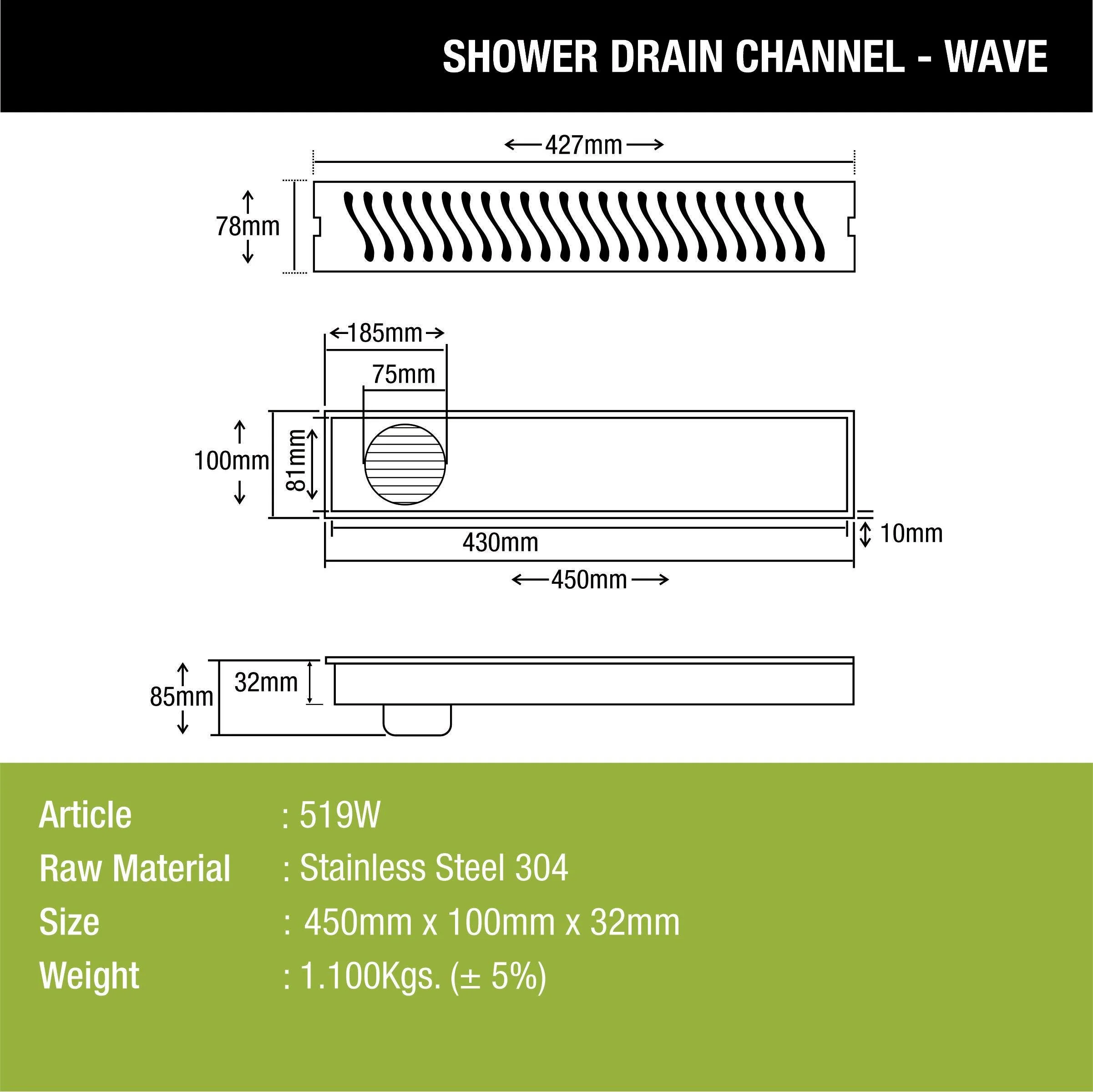 Wave Shower Drain Channel (18 x 4 Inches) - LIPKA - Image 3