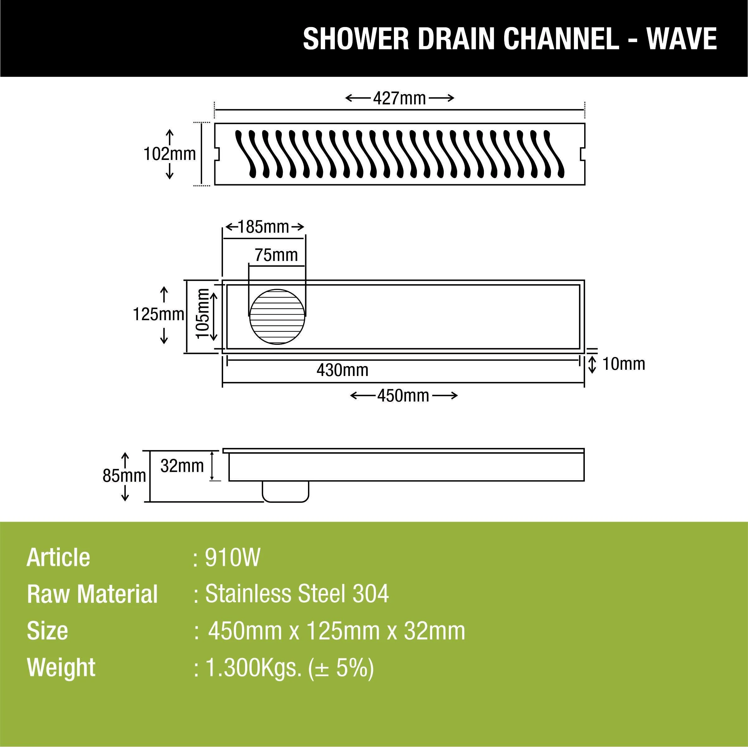 Wave Shower Drain Channel (18 x 5 Inches) - LIPKA - Image 3