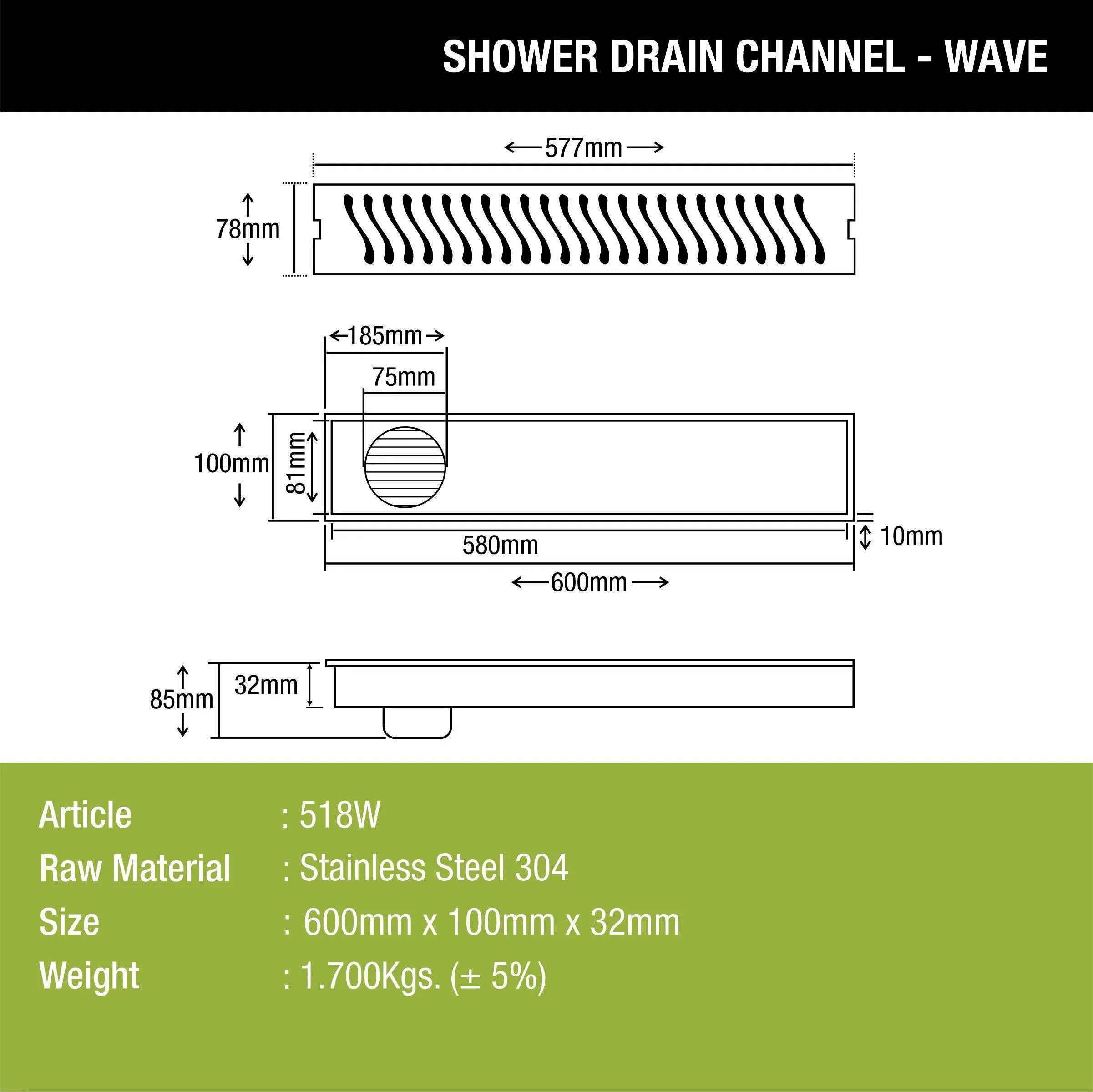 Wave Shower Drain Channel (24 x 4 Inches) - LIPKA - Image 3