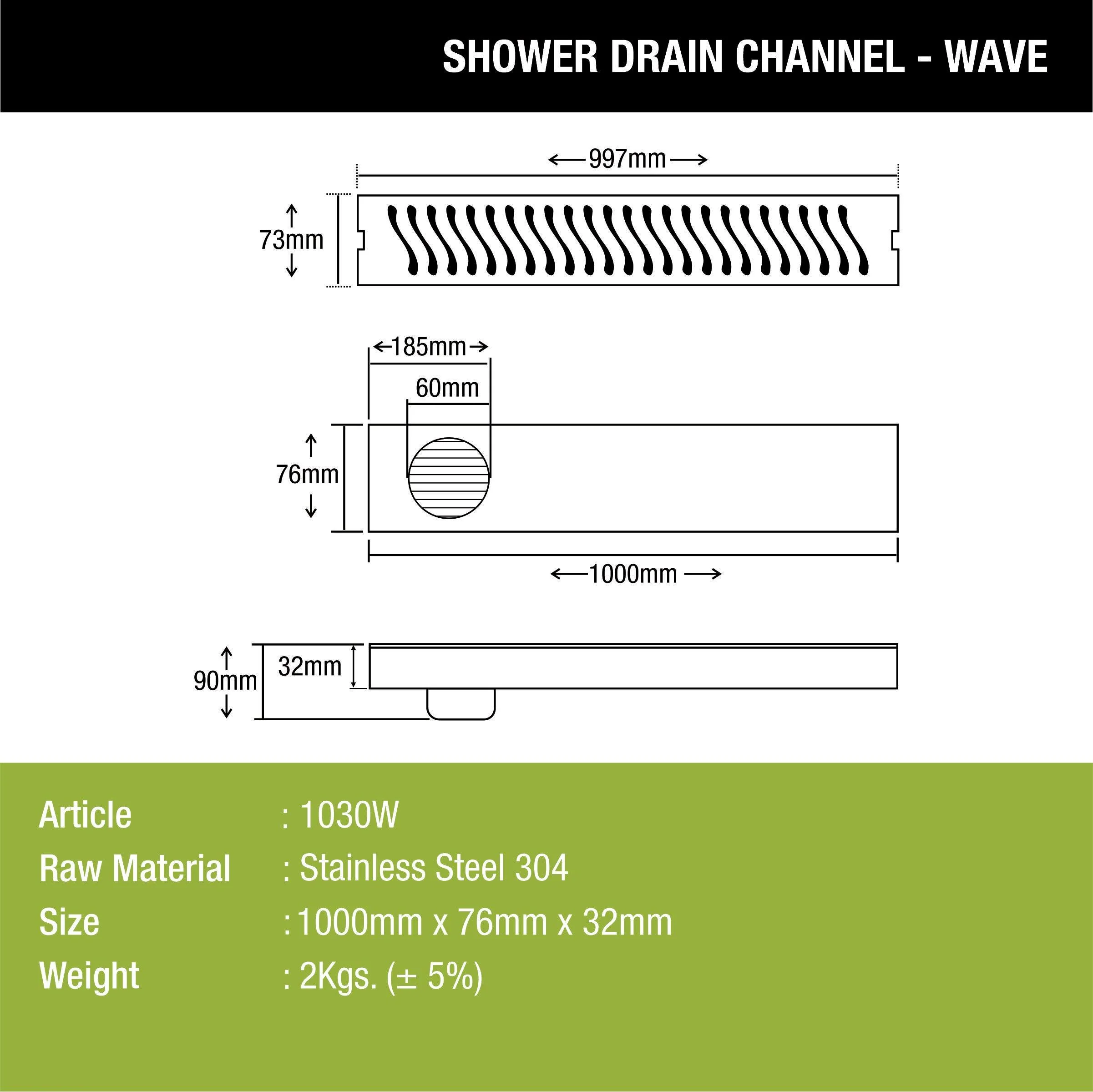 Wave Shower Drain Channel (40 x 3 Inches) - LIPKA - Image 3
