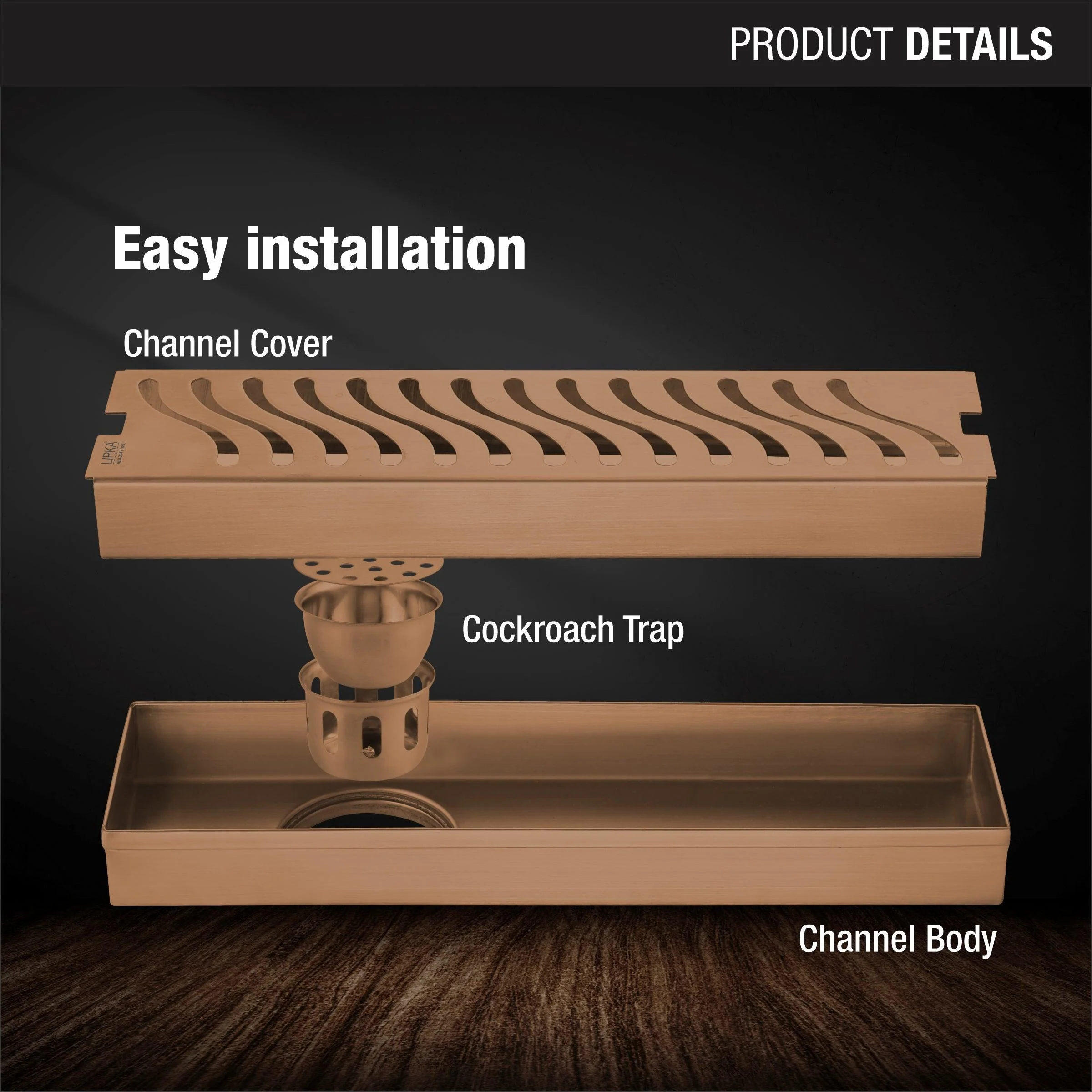 Wave Shower Drain Channel - Antique Copper (18 x 3 Inches) - LIPKA - Image 3