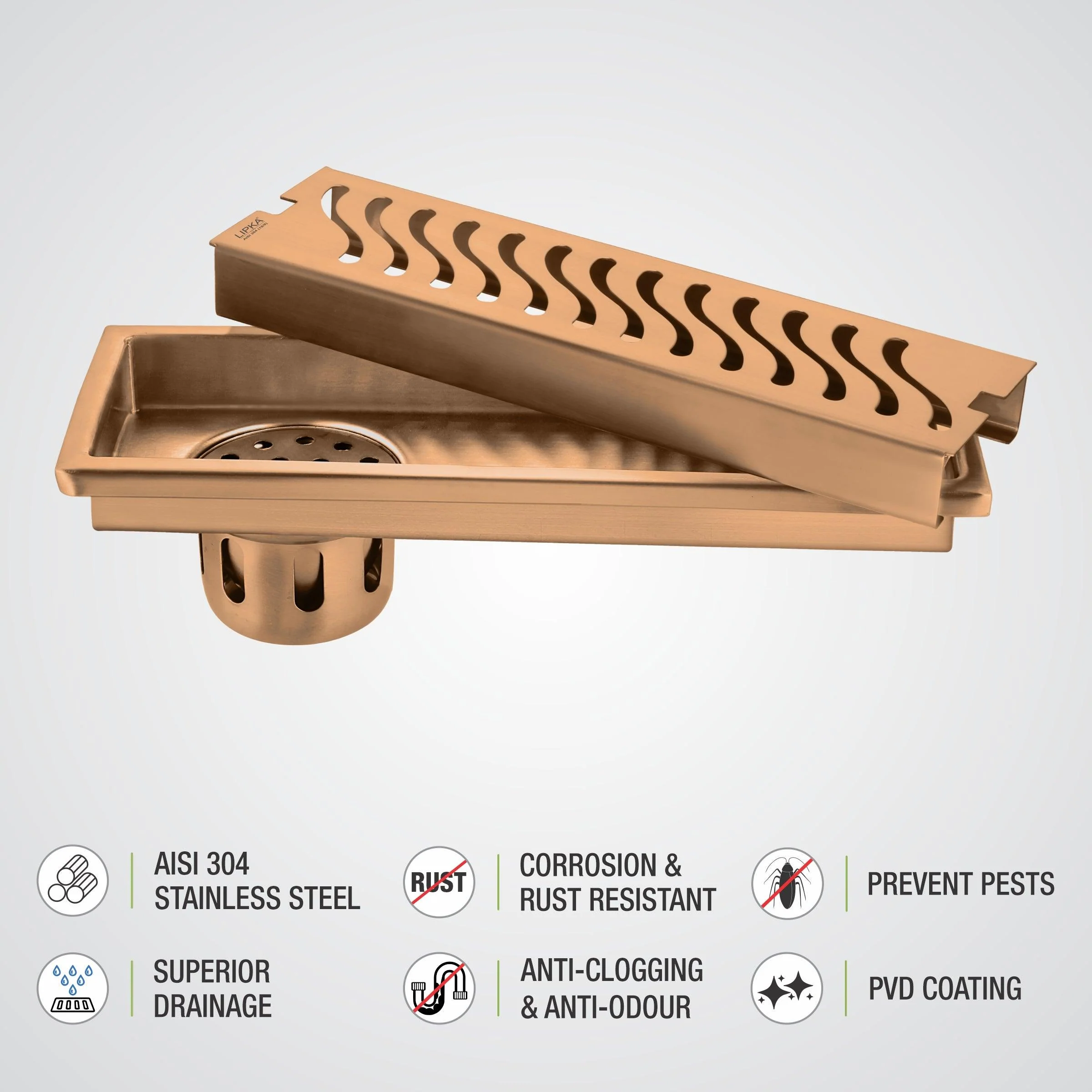 Wave Shower Drain Channel - Antique Copper (18 x 4 Inches) - LIPKA - Image 4