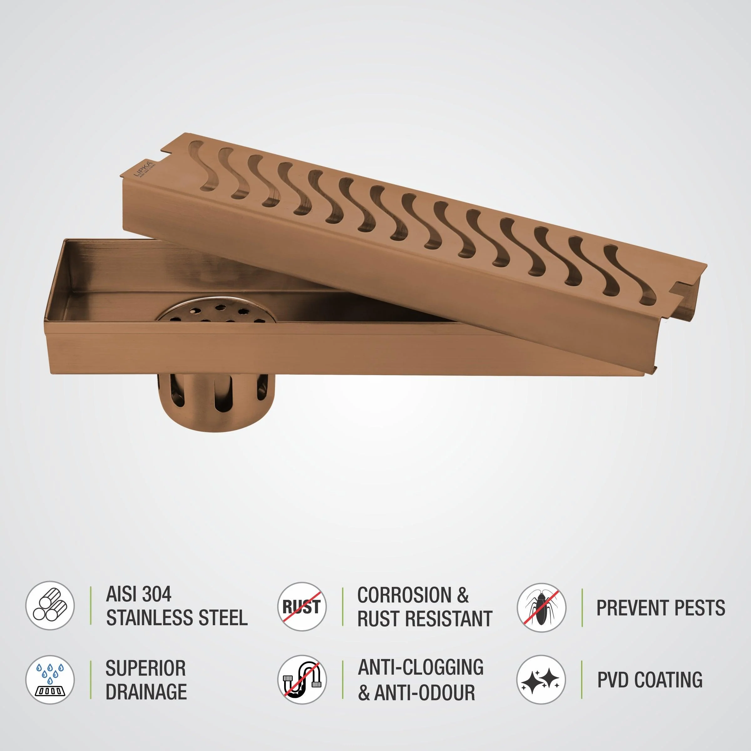 Wave Shower Drain Channel - Antique Copper (24 x 3 Inches) - LIPKA - Image 4