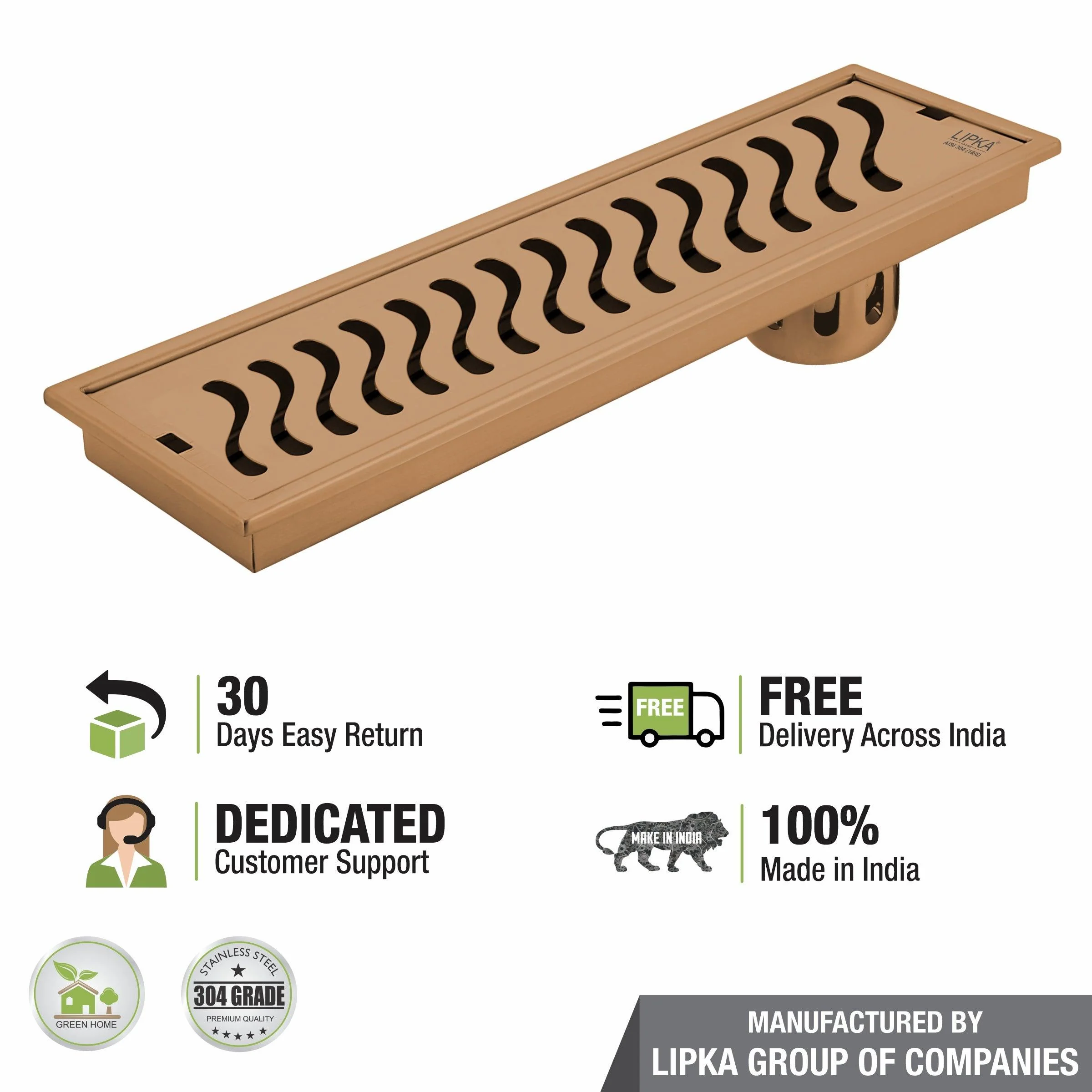 Wave Shower Drain Channel - Antique Copper (40 x 4 Inches) - LIPKA - Image 6
