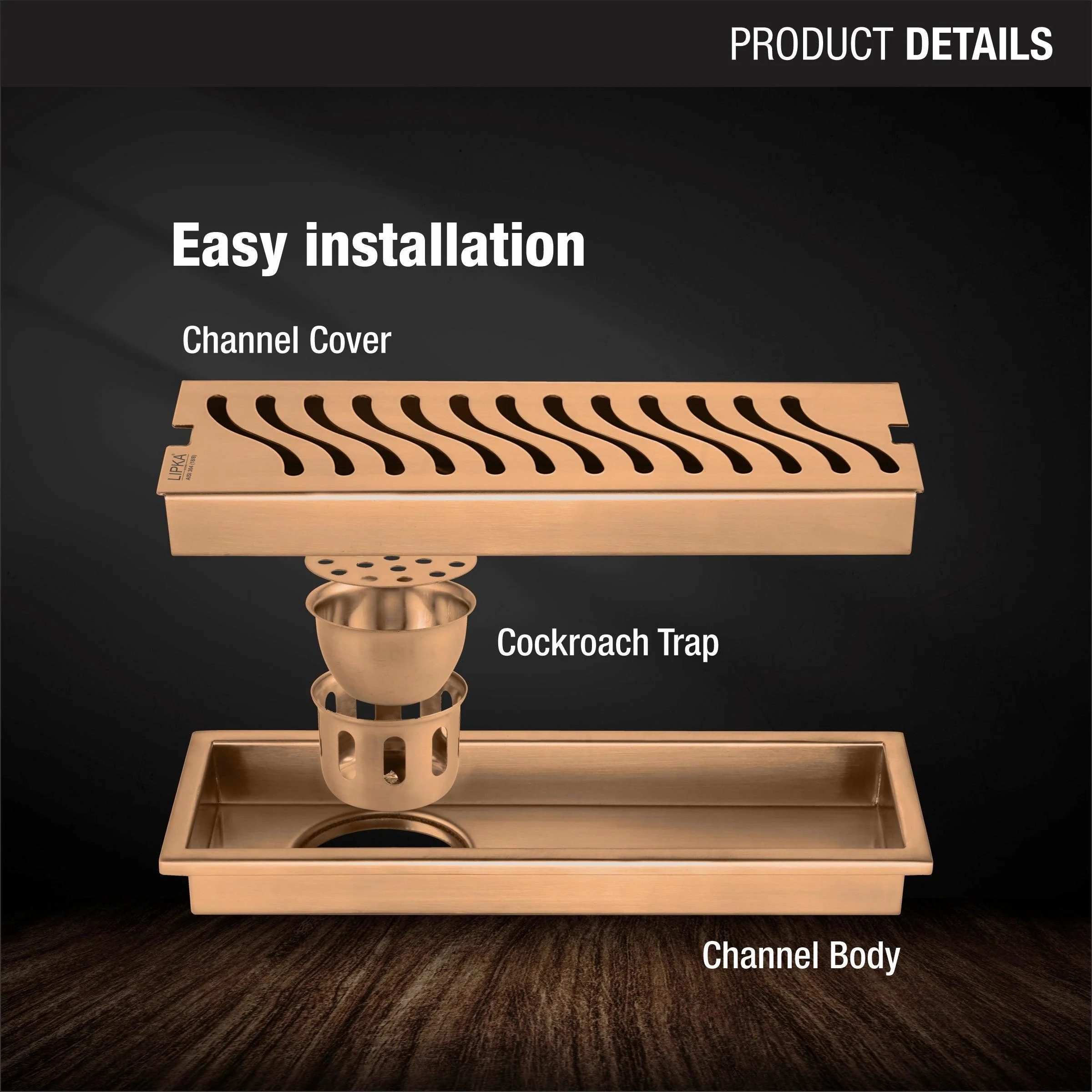 Wave Shower Drain Channel - Antique Copper (40 x 5 Inches) - LIPKA - Image 3