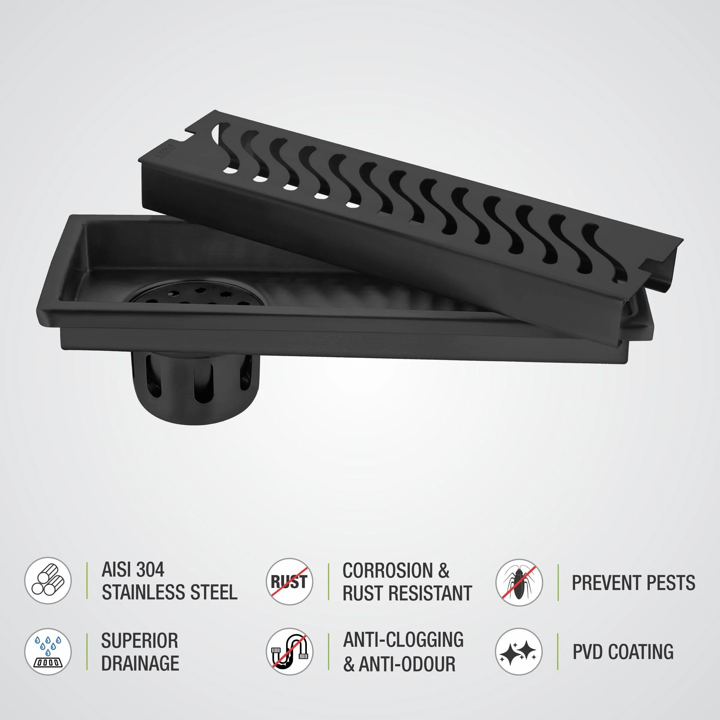 Wave Shower Drain Channel - Black (18 x 5 Inches) - LIPKA - Image 4