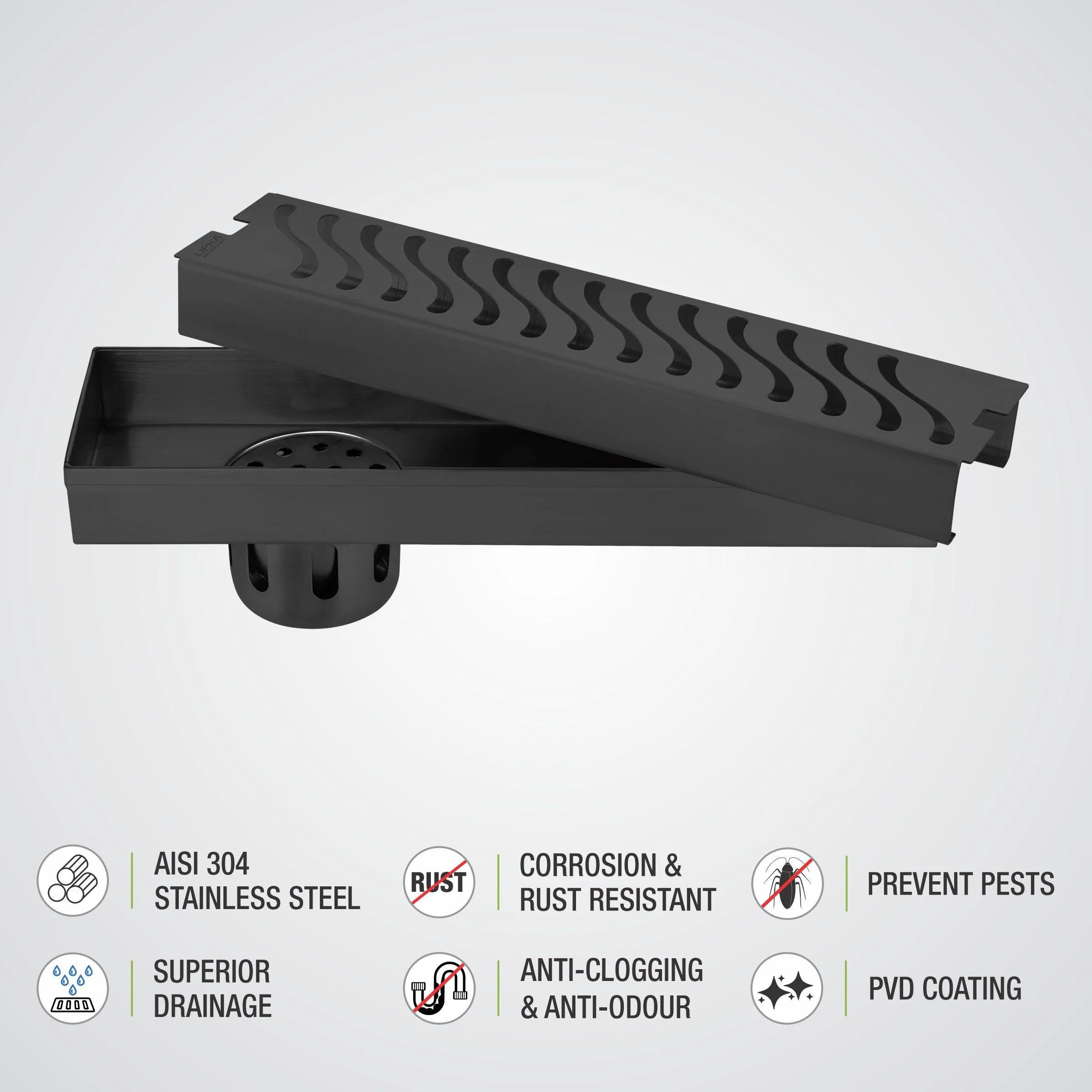 Wave Shower Drain Channel - Black (24 x 3 Inches) - LIPKA - Image 4