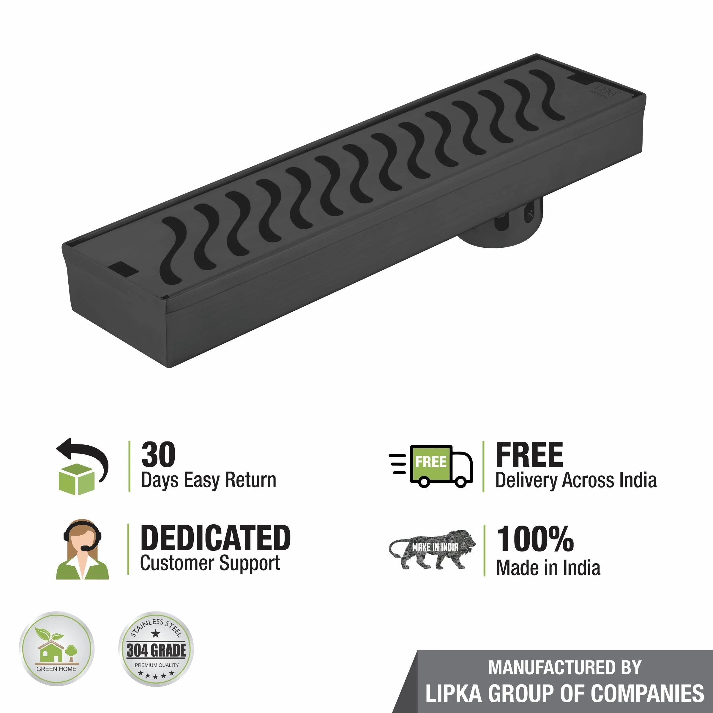 Wave Shower Drain Channel - Black (24 x 3 Inches) - LIPKA - Image 5