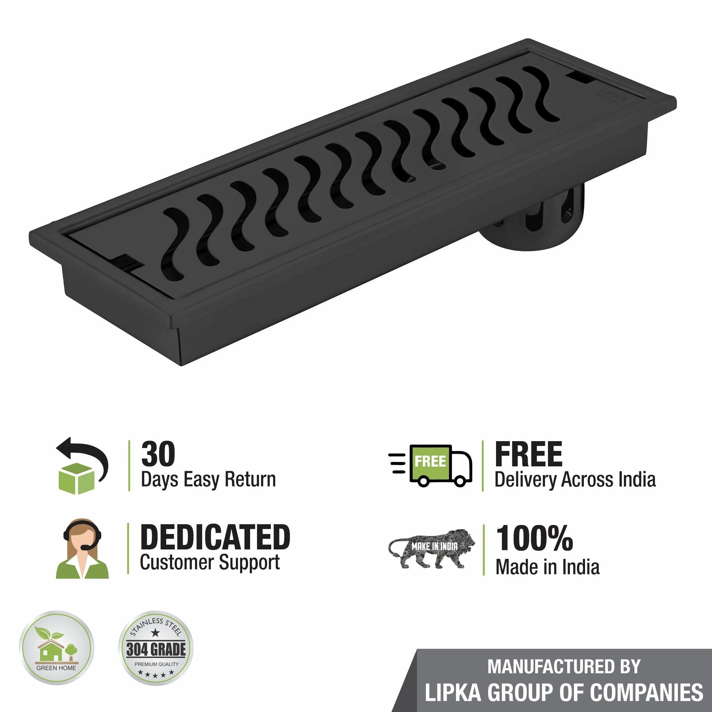Wave Shower Drain Channel - Black (32 x 4 Inches) - LIPKA - Image 5