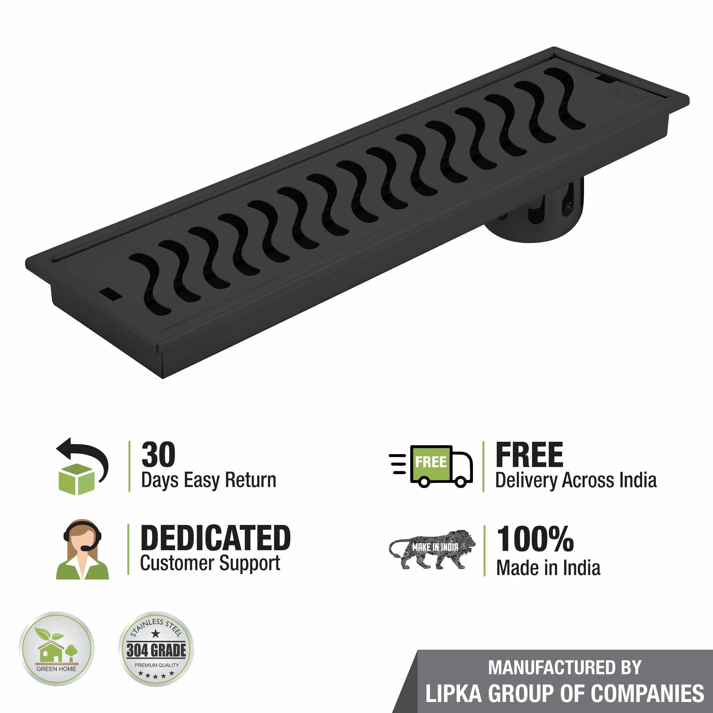 Wave Shower Drain Channel - Black (36 x 5 Inches) - LIPKA - Image 5