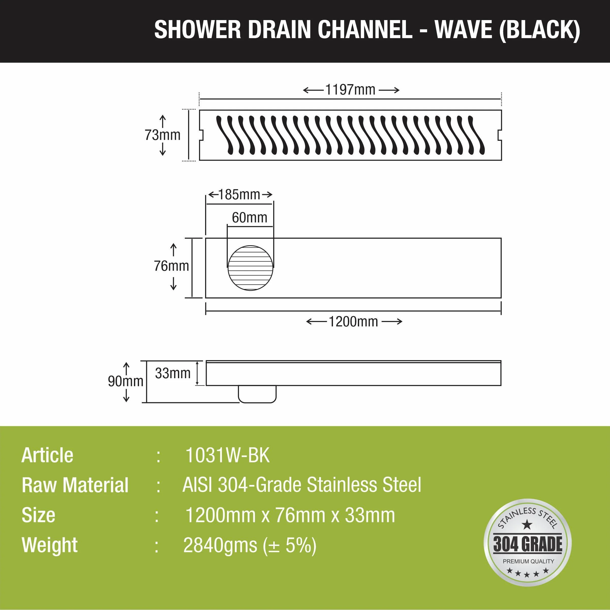 Wave Shower Drain Channel - Black (48 x 3 Inches) - LIPKA - Image 2
