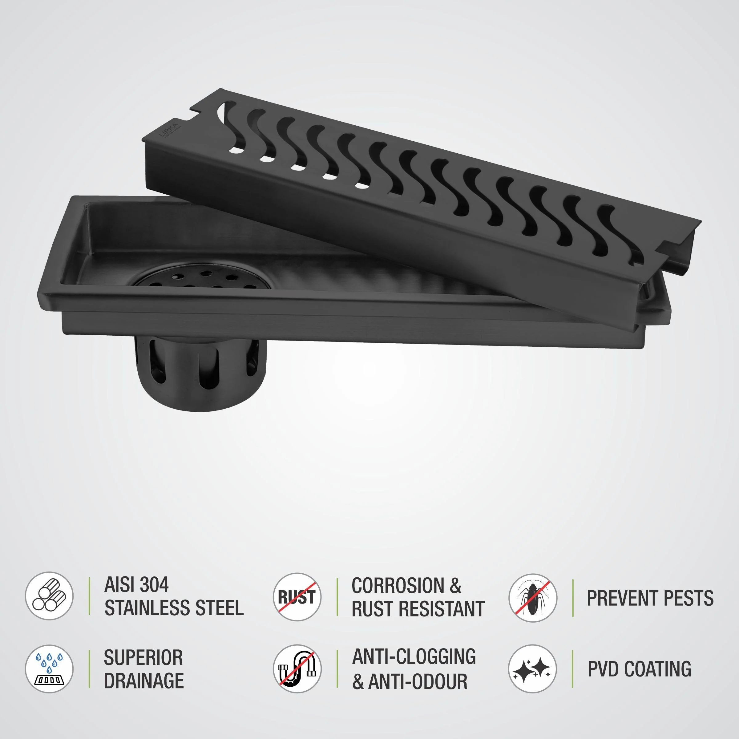Wave Shower Drain Channel - Black (40 x 4 Inches) - LIPKA - Image 4