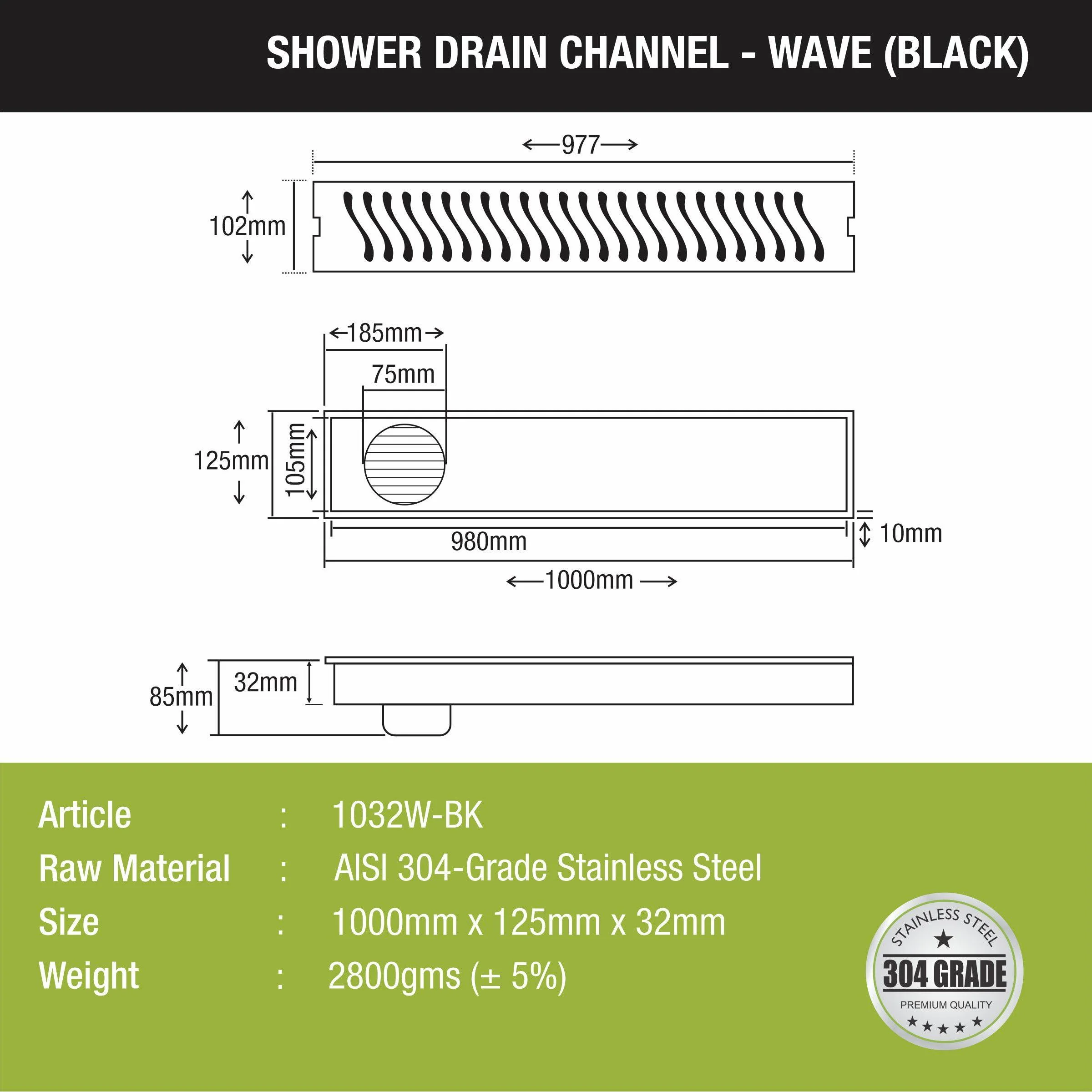 Wave Shower Drain Channel - Black (40 x 5 Inches) - LIPKA - Image 2
