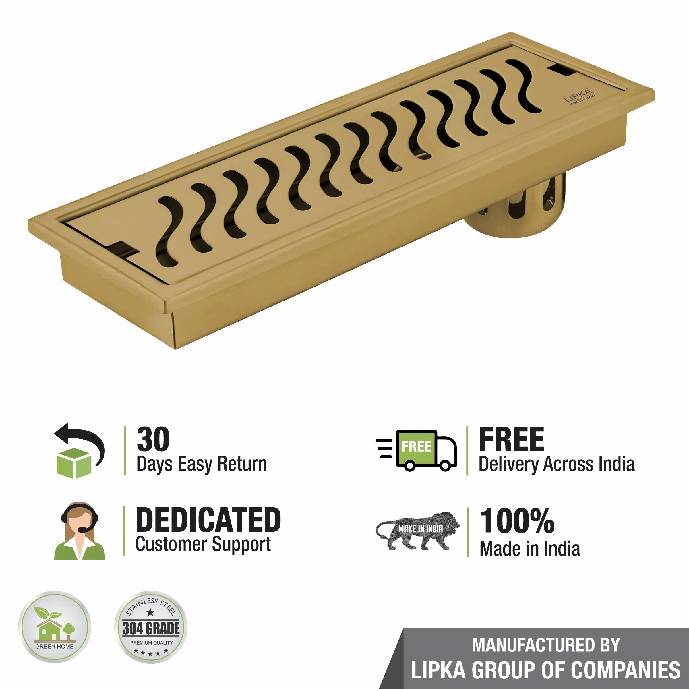 Wave Shower Drain Channel - Yellow Gold (18 x 5 Inches) - LIPKA - Image 6