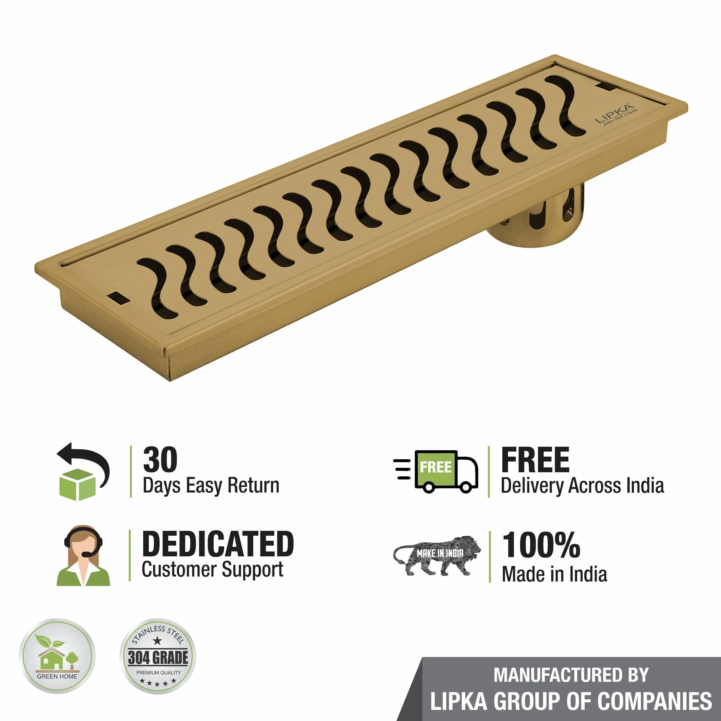 Wave Shower Drain Channel - Yellow Gold (40 x 4 Inches) - LIPKA - Image 6