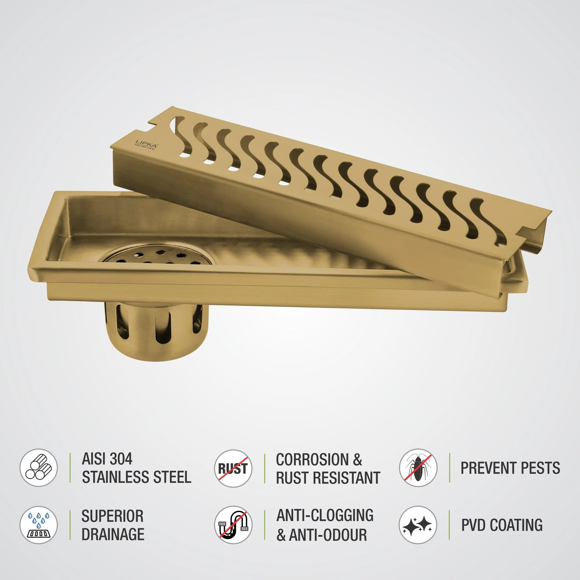 Wave Shower Drain Channel - Yellow Gold (40 x 5 Inches) - LIPKA - Image 4