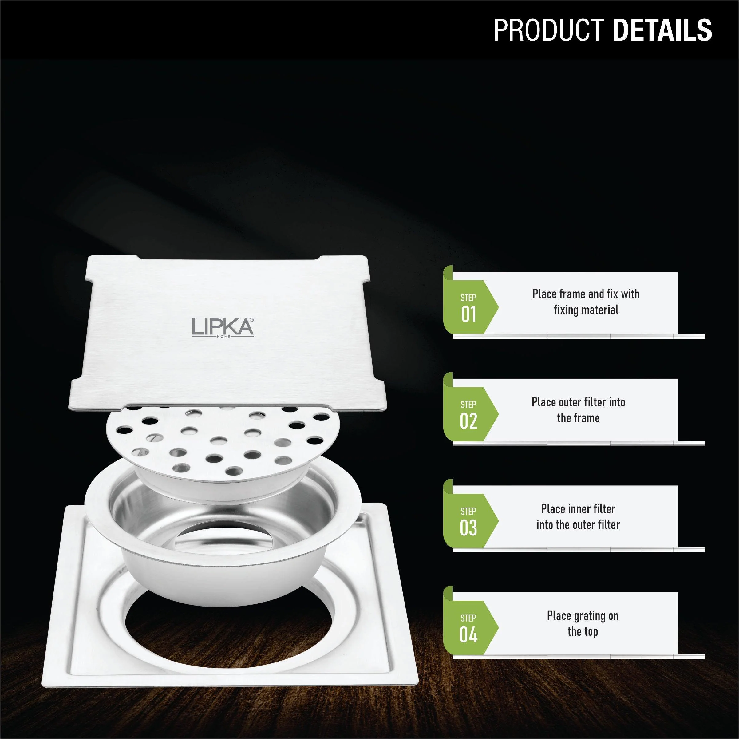 Yellow Exclusive Square Flat Cut Floor Drain (5 x 5 Inches) with Cockroach Trap - LIPKA - Image 3