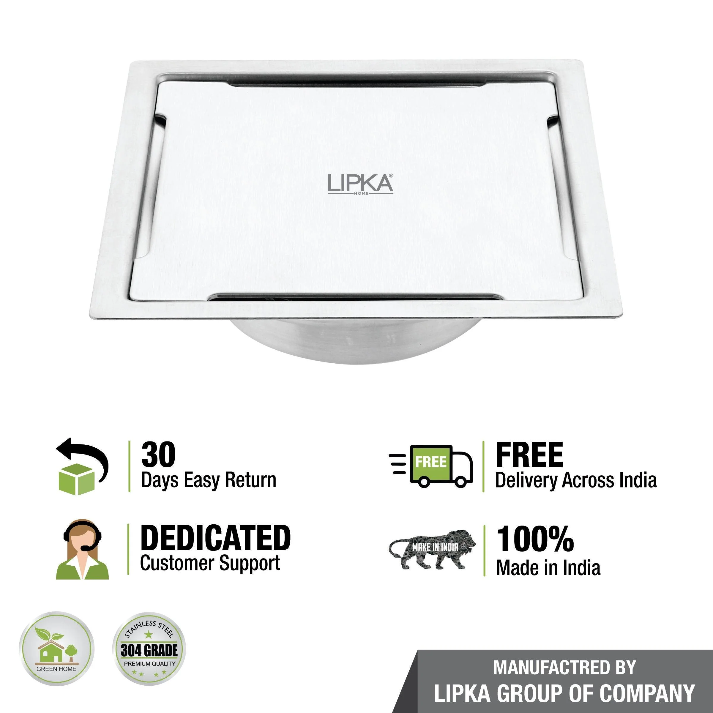 Yellow Exclusive Square Flat Cut Floor Drain (5 x 5 Inches) with Cockroach Trap - LIPKA - Image 5