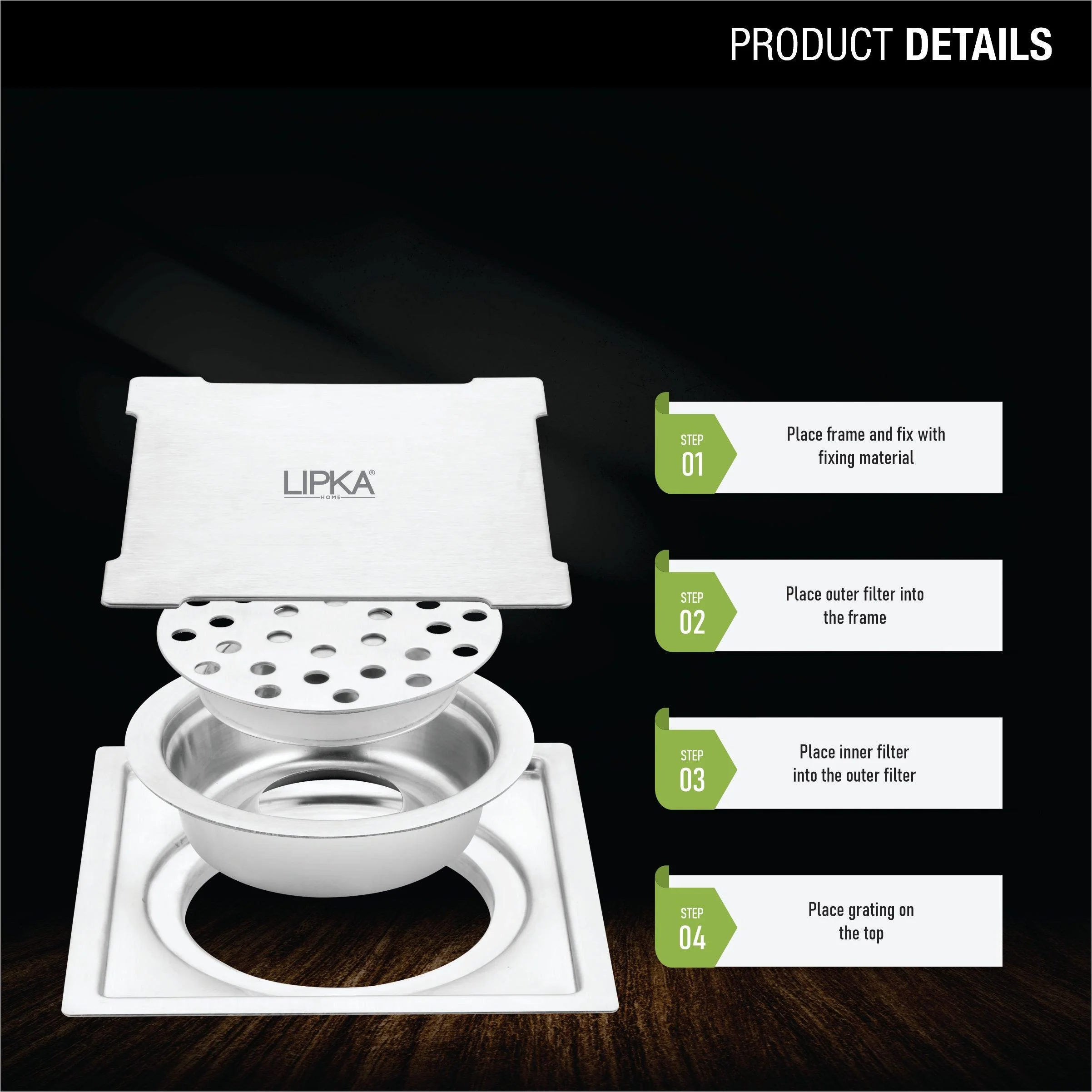 Yellow Exclusive Square Flat Cut Floor Drain (6 x 6 Inches) with Cockroach Trap - LIPKA - Image 3