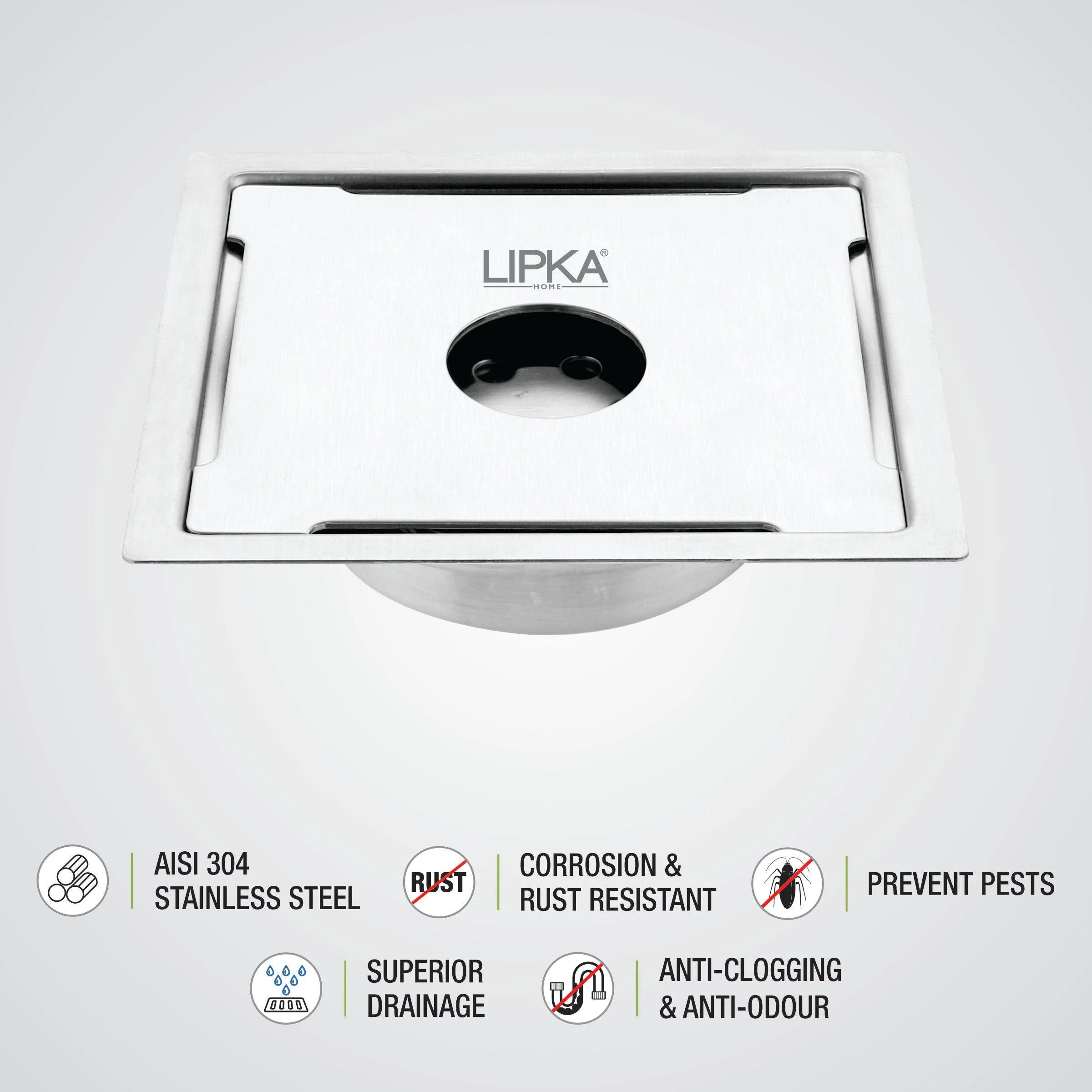 Yellow Exclusive Square Flat Cut Floor Drain (6 x 6 Inches) with Hole and Cockroach Trap - LIPKA - Image 6