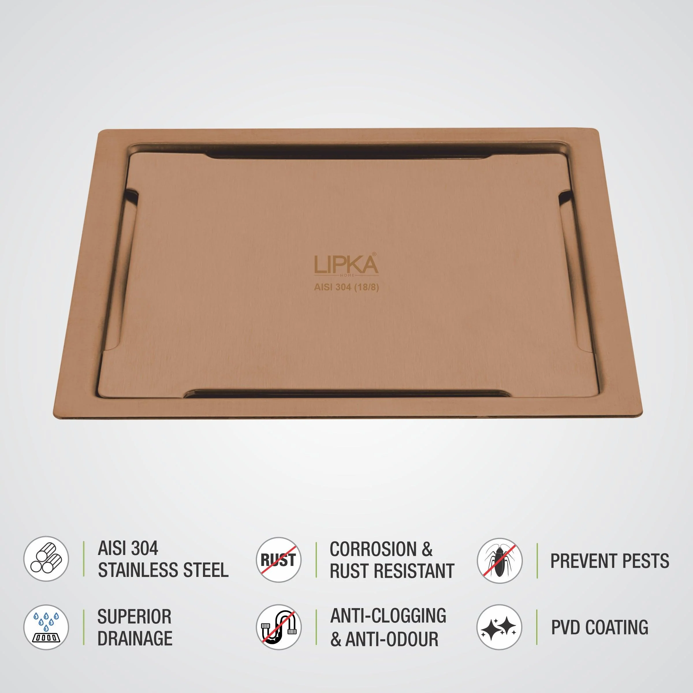 Yellow Exclusive Square Flat Cut Floor Drain in Antique Copper PVD Coating (5 x 5 Inches) - LIPKA - Image 3