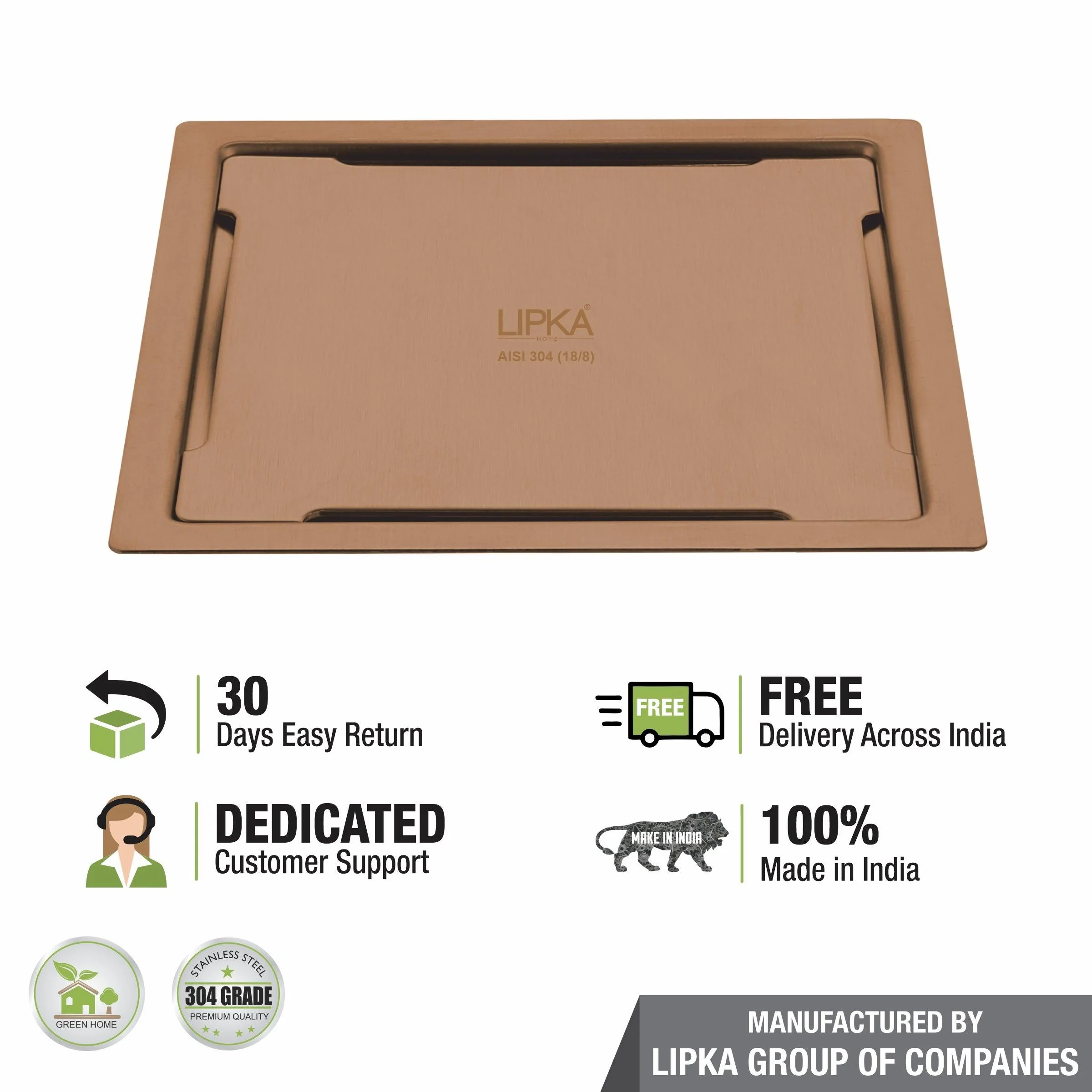 Yellow Exclusive Square Flat Cut Floor Drain in Antique Copper PVD Coating (5 x 5 Inches) - LIPKA - Image 4