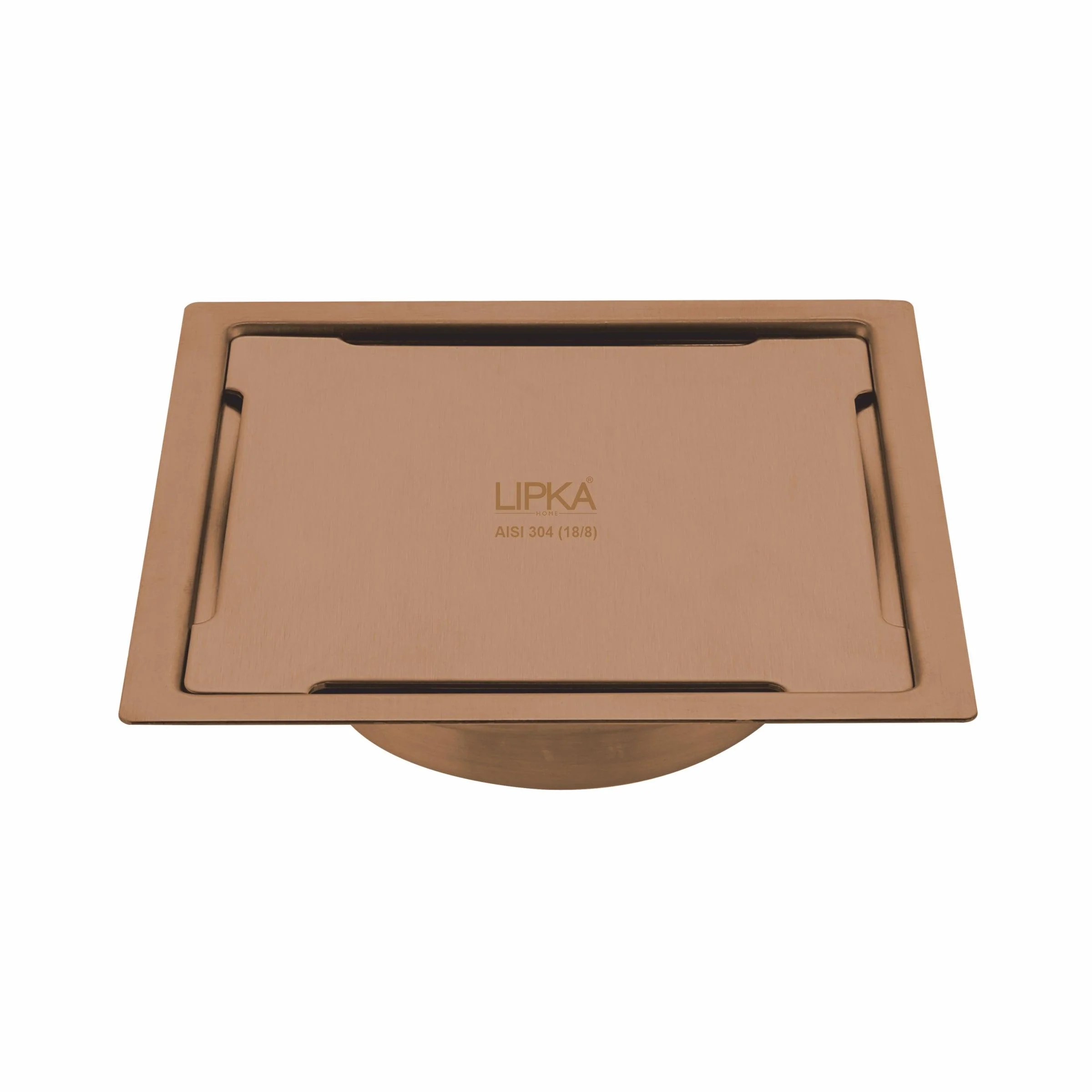 Yellow Exclusive Square Flat Cut Floor Drain in Antique Copper PVD Coating (5 x 5 Inches) with Cockroach Trap - LIPKA