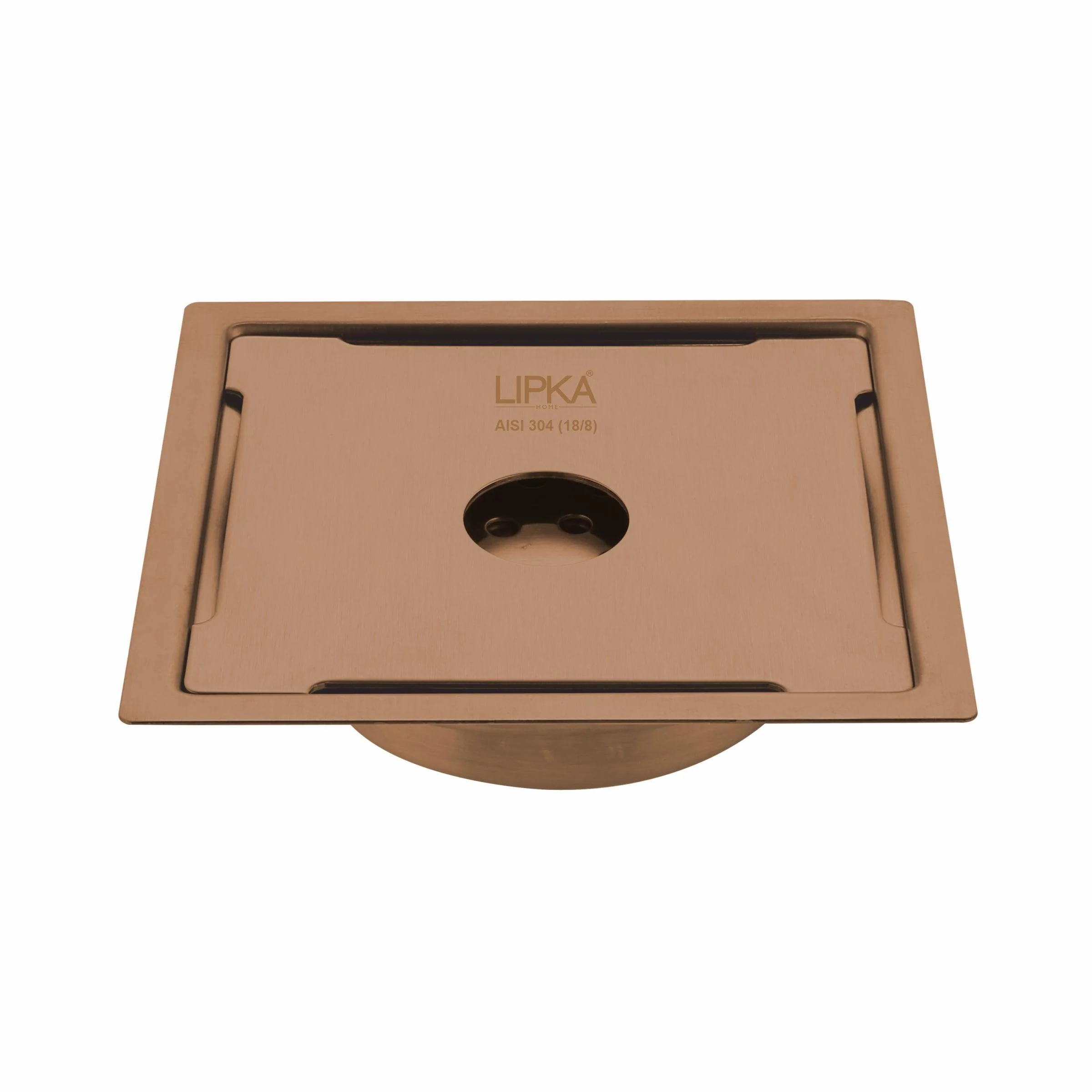 Yellow Exclusive Square Flat Cut Floor Drain in Antique Copper PVD Coating (6 x 6 Inches) with Hole & Cockroach Trap - LIPKA