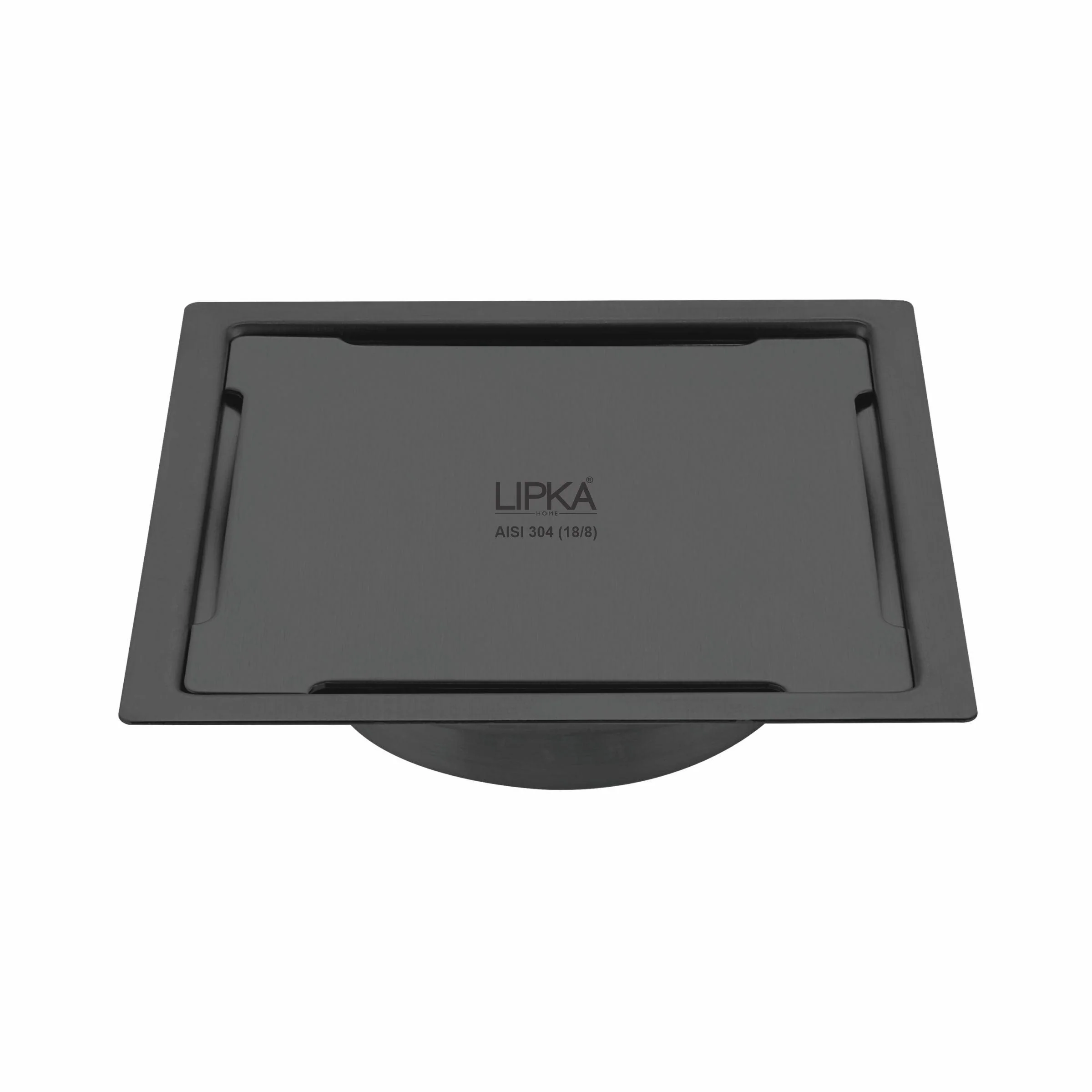 Yellow Exclusive Square Flat Cut Floor Drain in Black PVD Coating (6 x 6 Inches) with Cockroach Trap - LIPKA