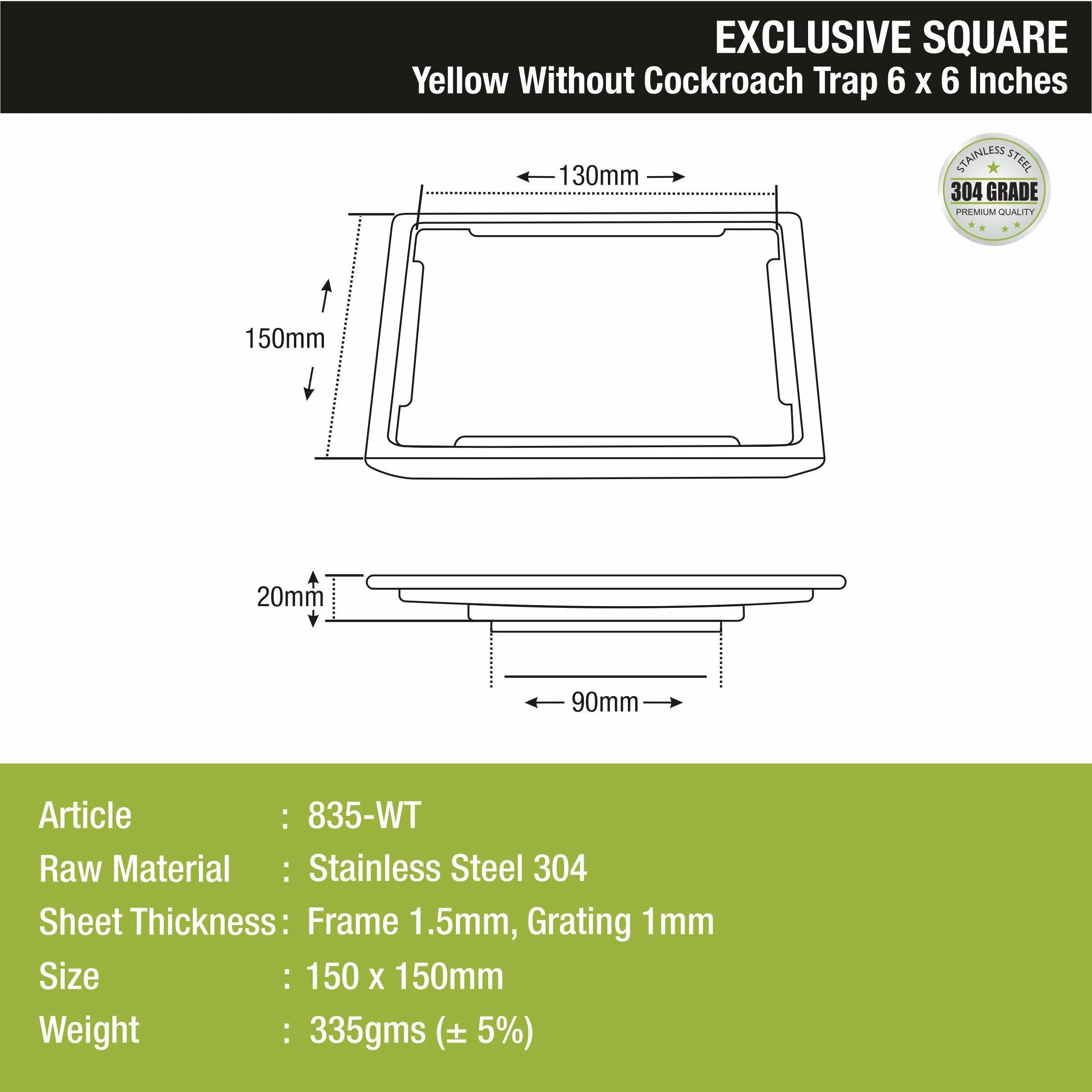Yellow Exclusive Square Floor Drain (6 x 6 Inches) - LIPKA - Image 3