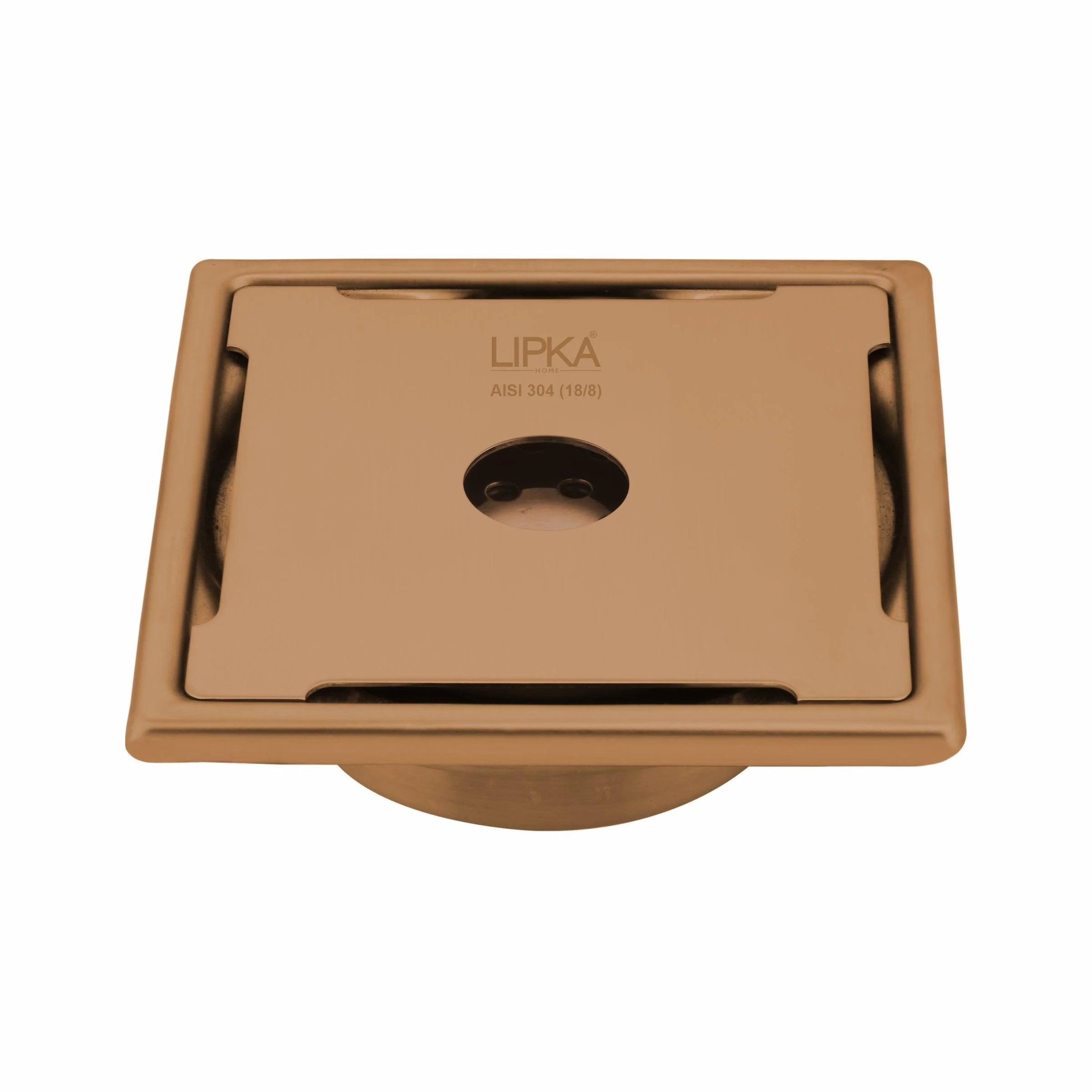 Yellow Exclusive Square Floor Drain in Antique Copper PVD Coating (6 x 6 Inches) with Hole & Cockroach Trap - LIPKA