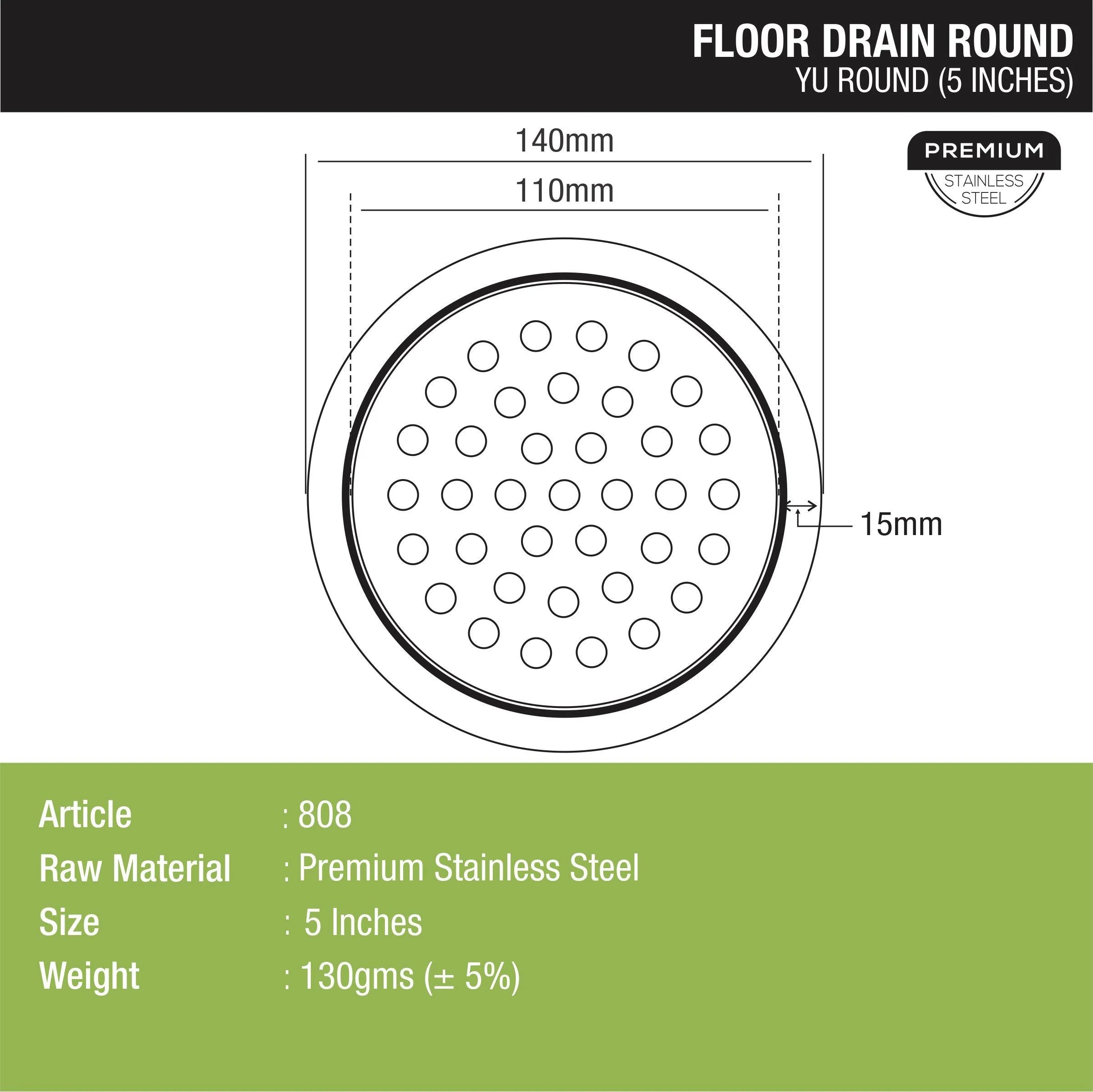 YU Round Floor Drain (5 inches) - LIPKA - Image 2