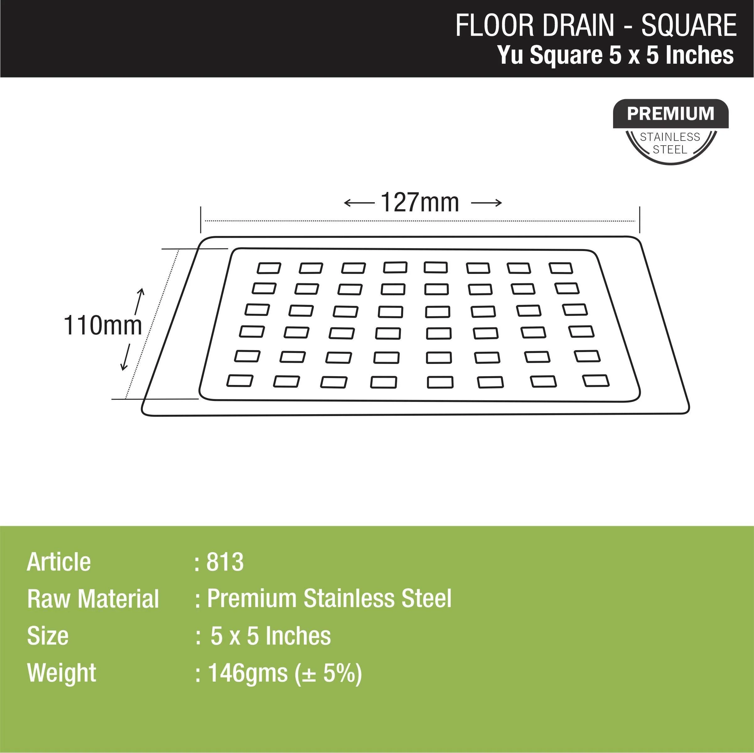 YU Square Floor Drain (5 x 5 Inches) - LIPKA - Image 2