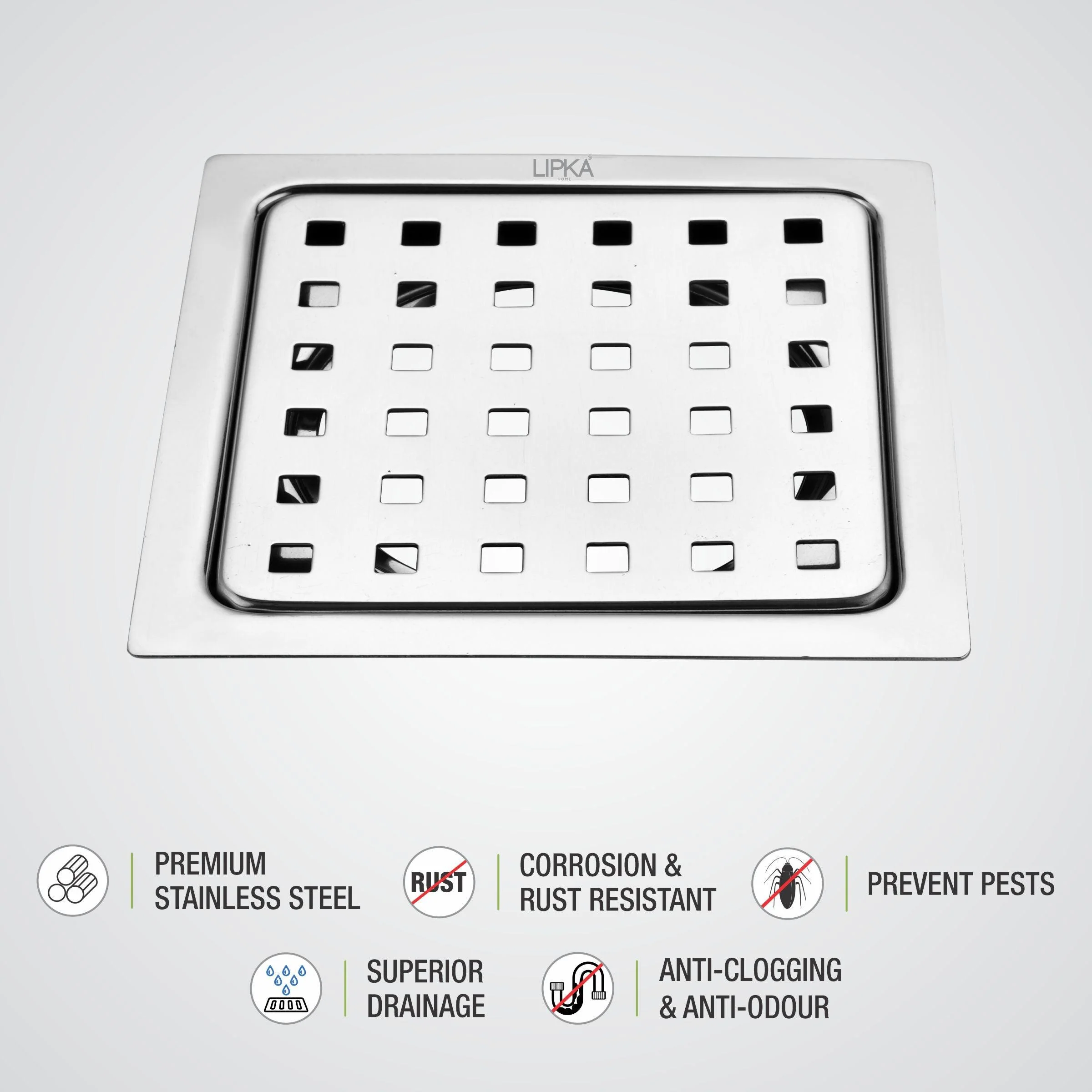 YU Square Floor Drain (5 x 5 Inches) - LIPKA - Image 3